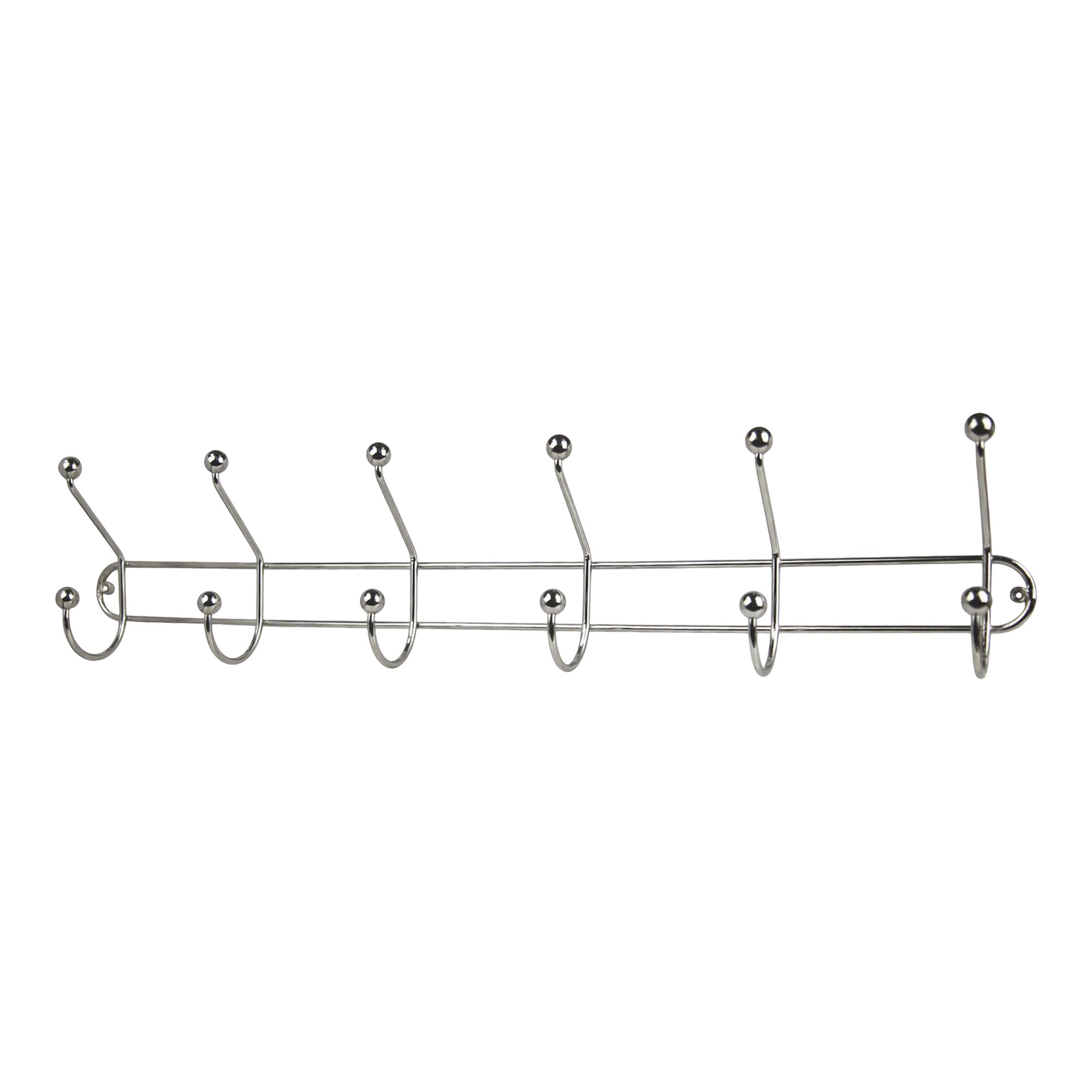 GoodHome Rounded Basic Polished Silver Chrome effect Steel 6 Hook rail ...