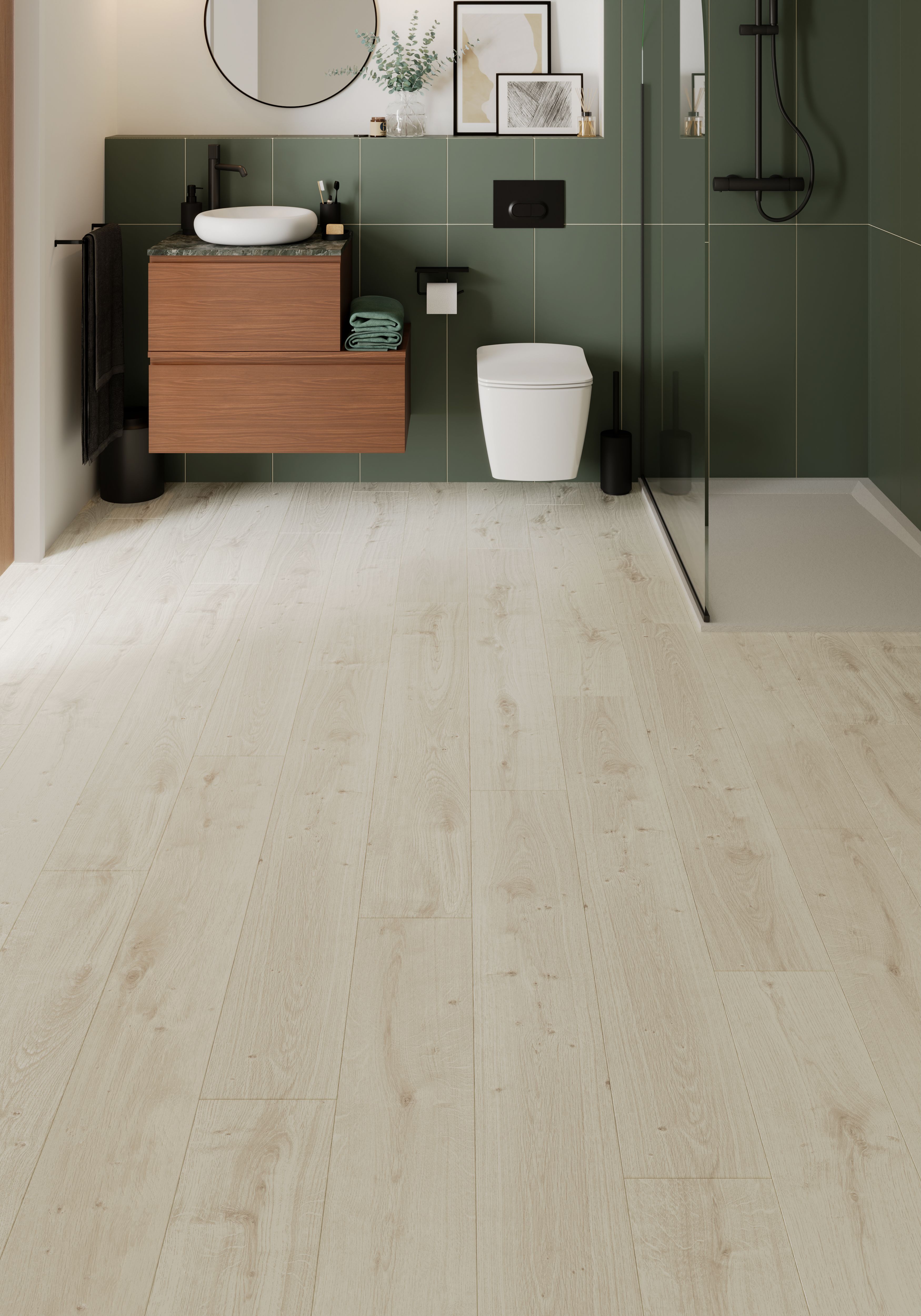 GoodHome Rowley Light Grey Wood effect Laminate Flooring, 1.995m²