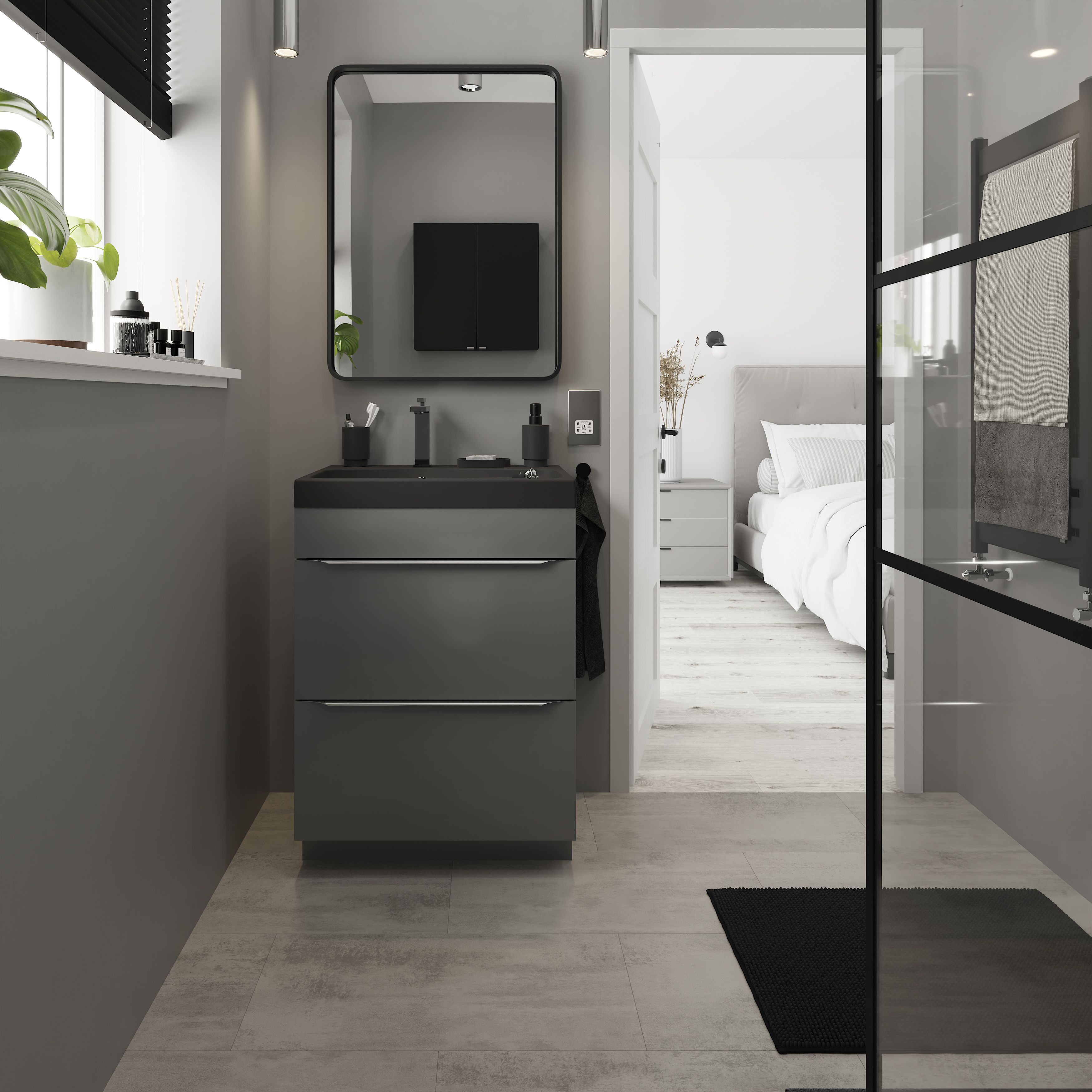 GoodHome Rowley Light Grey Wood effect Laminate Flooring Sample