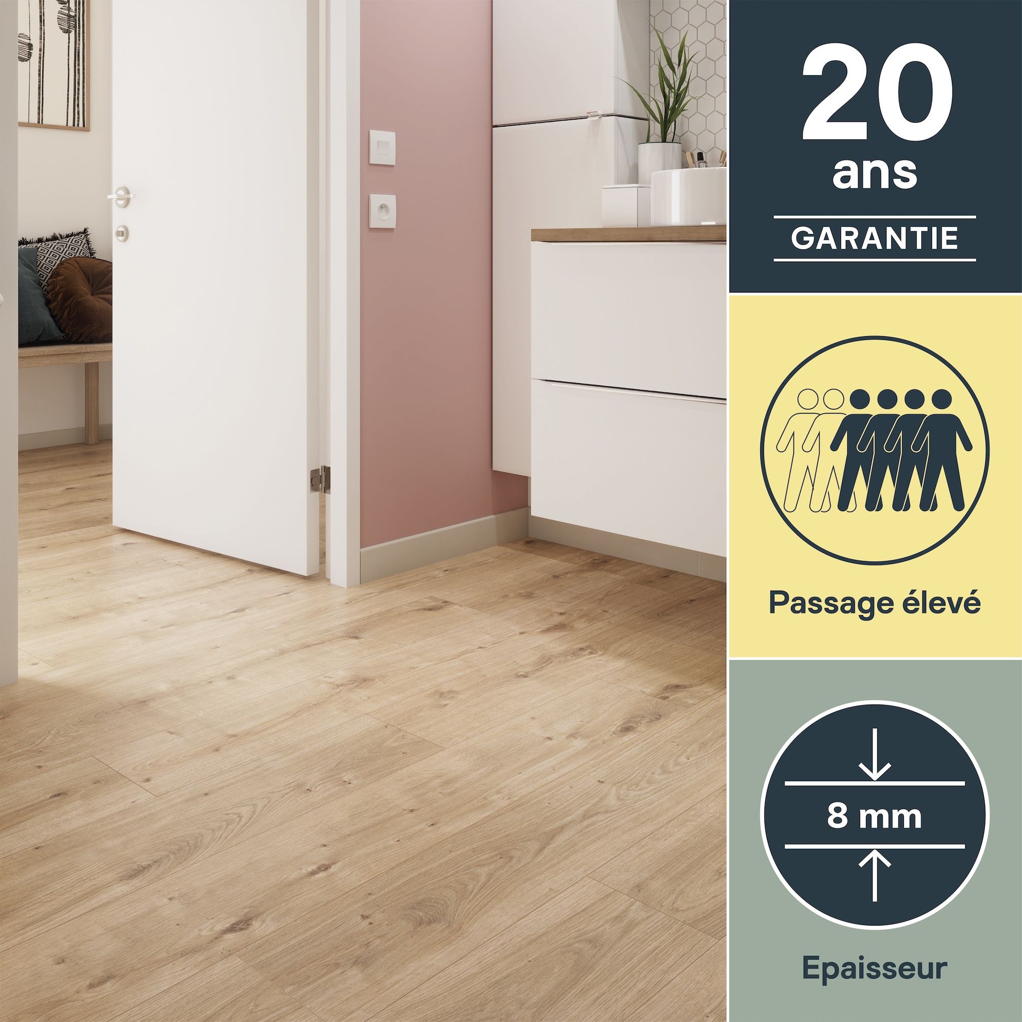 GoodHome Rowley Natural Wood effect Laminate Flooring, 1.995m²