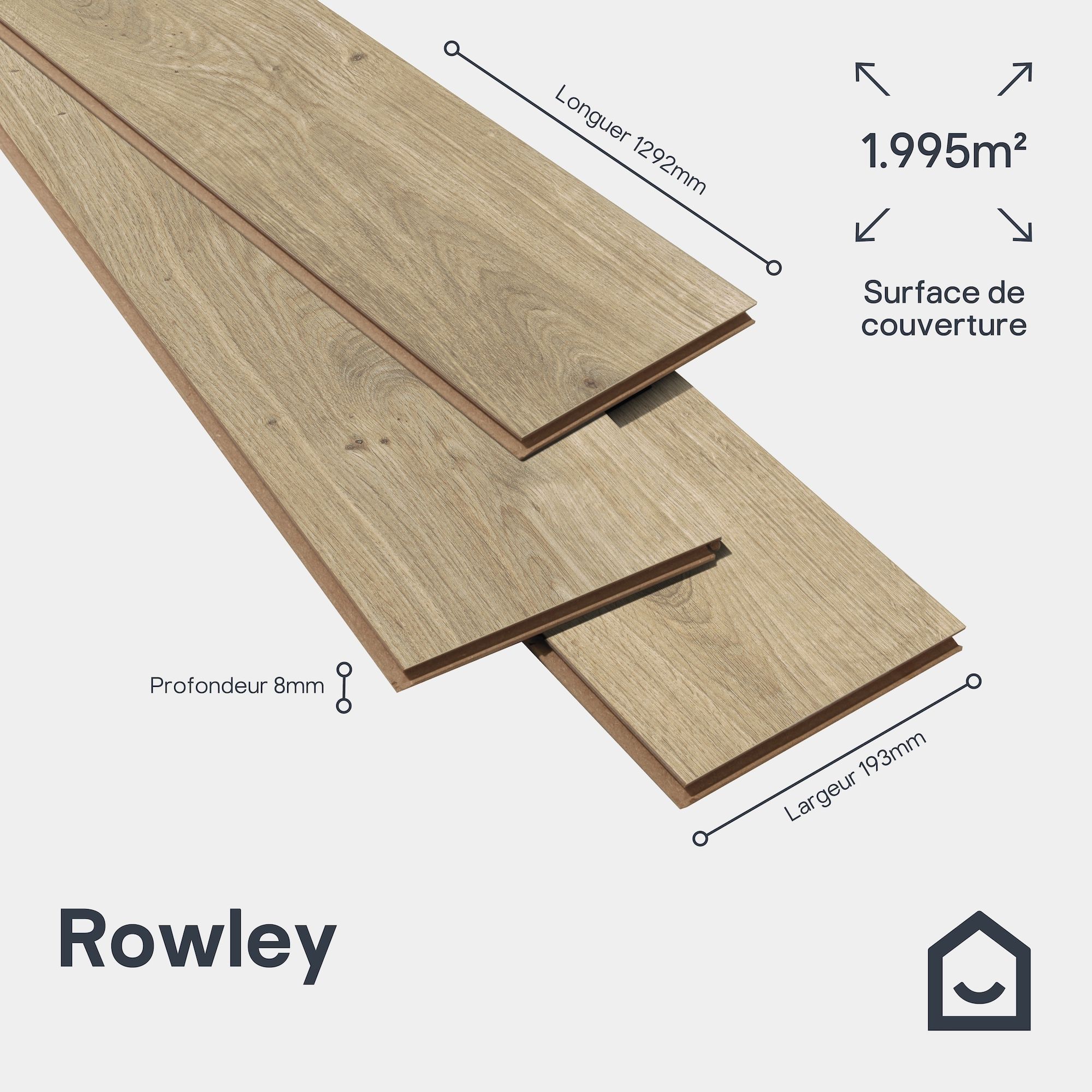GoodHome Rowley Natural Wood effect Laminate Flooring, 1.995m²