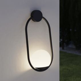 GoodHome Ruble Fixed Matt Black Mains-powered Outdoor Wall light (Dia)16cm