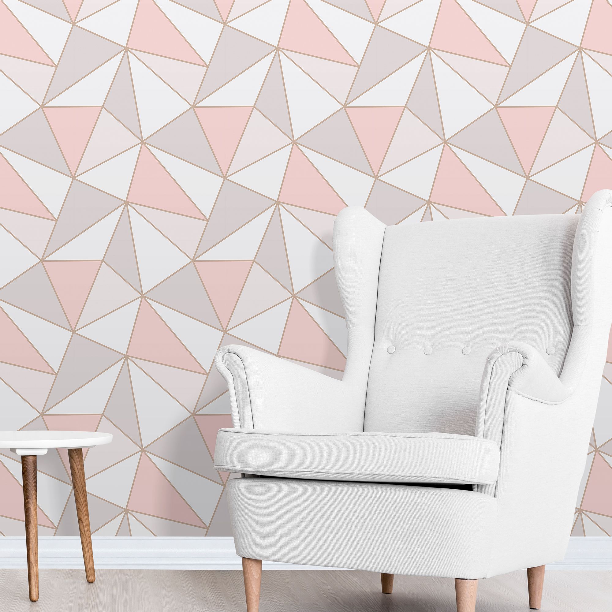 GoodHome Rydal Geometric Rose gold effect Smooth Wallpaper