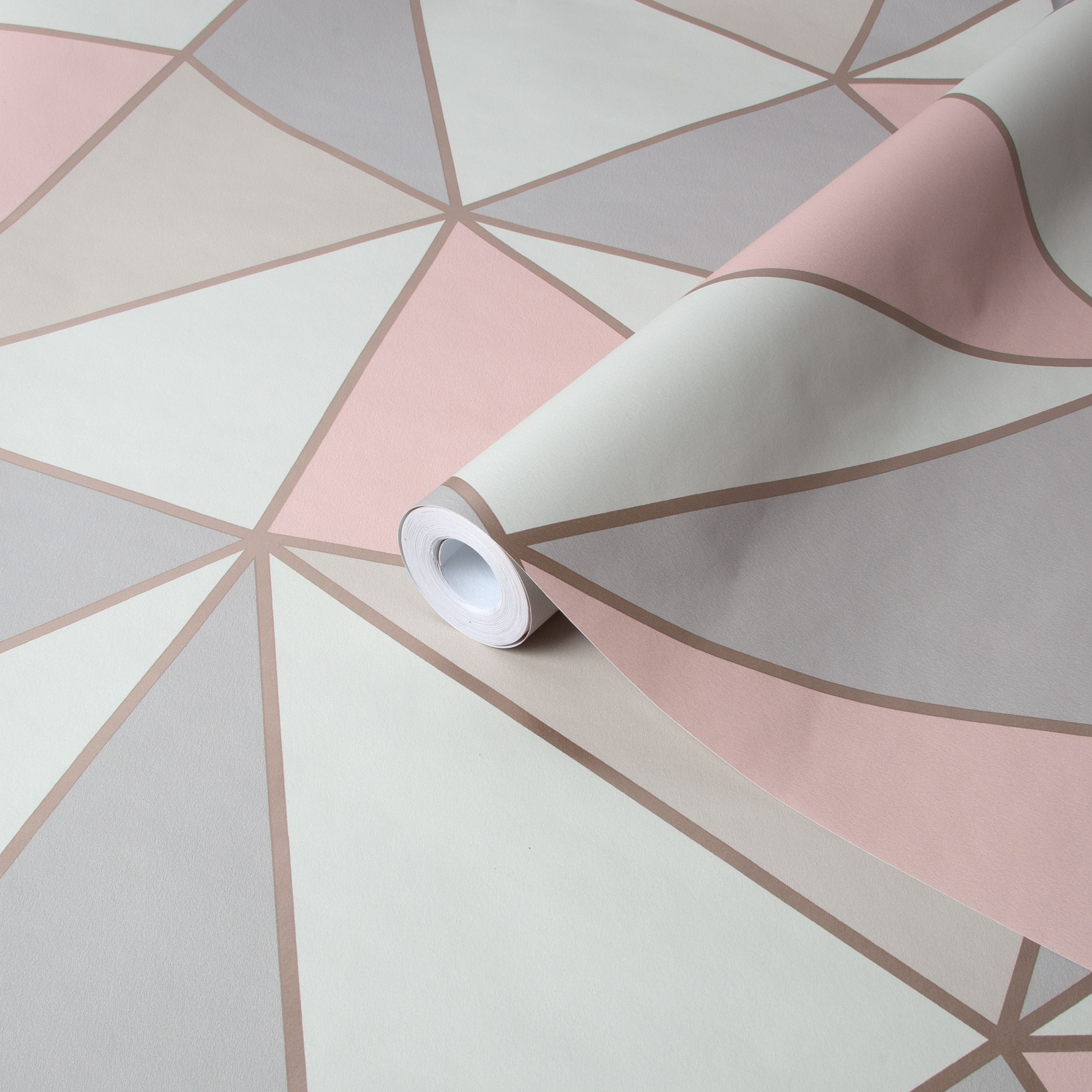GoodHome Rydal Rose gold effect Geometric Smooth Wallpaper DIY at B&Q