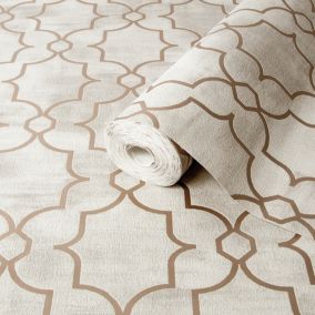 GoodHome Rylstone Taupe Geometric Metallic effect Textured Wallpaper