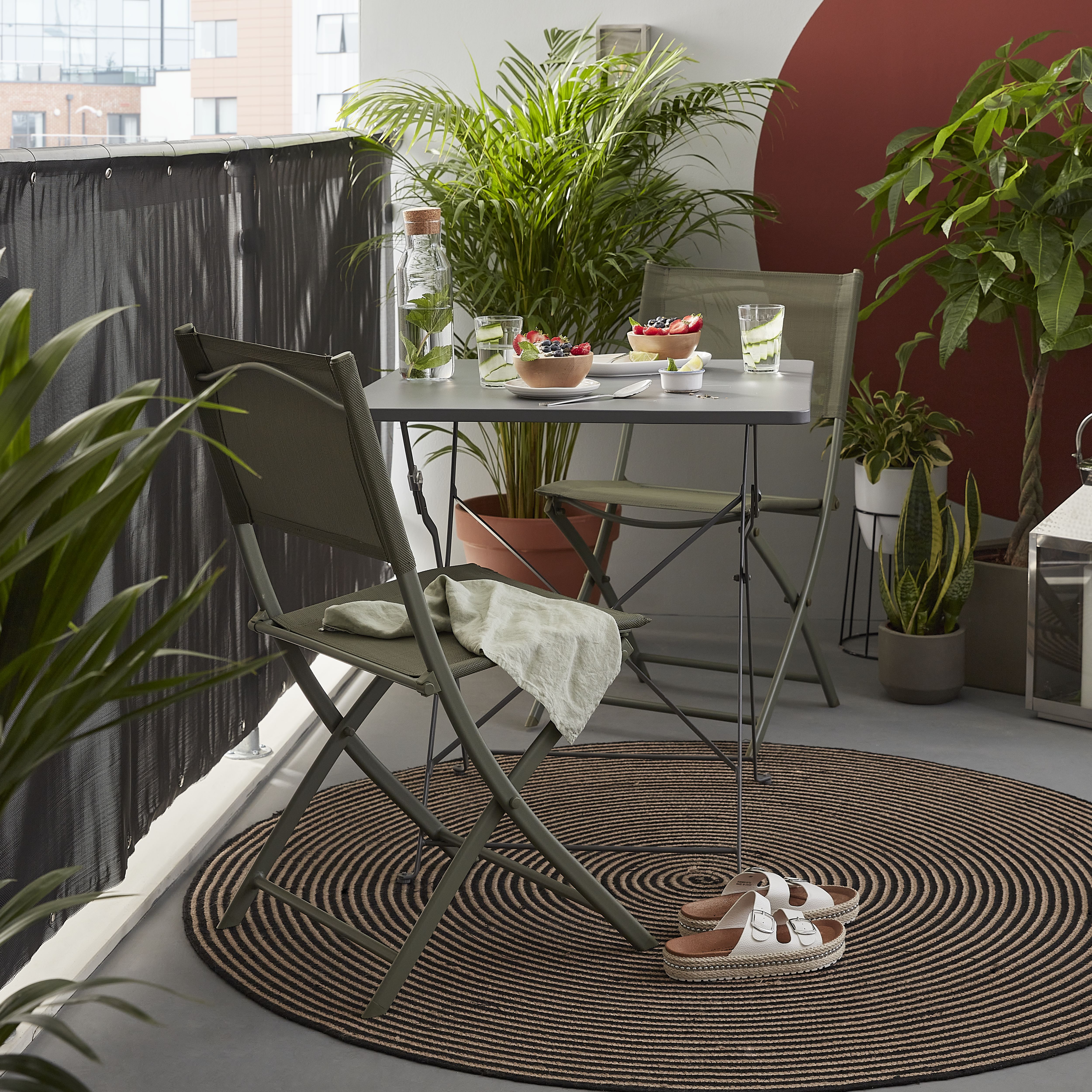 GoodHome Saba Anthracite Metal Foldable 2 seater Square Table