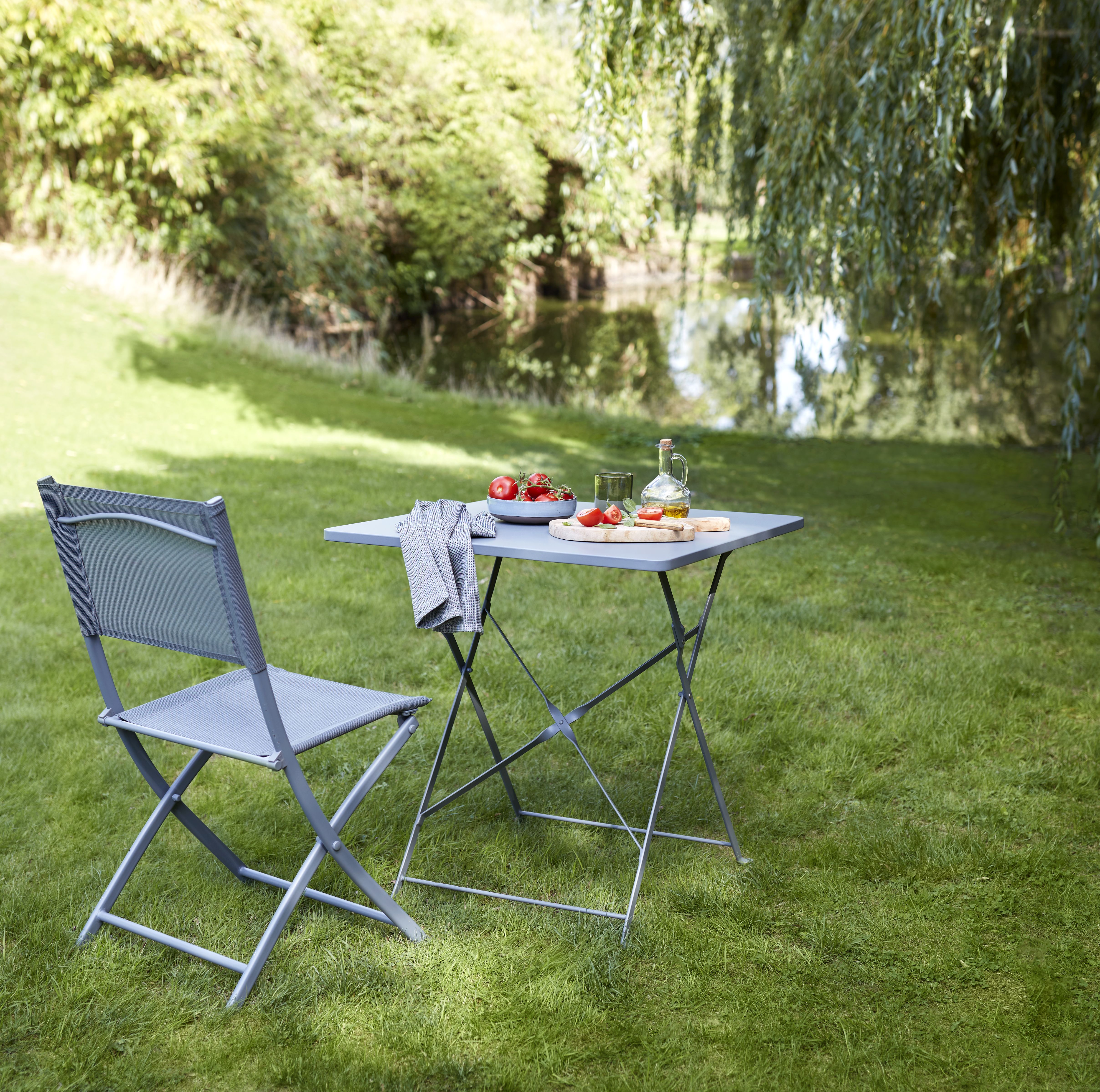 GoodHome Saba Anthracite Metal Foldable 2 seater Square Table