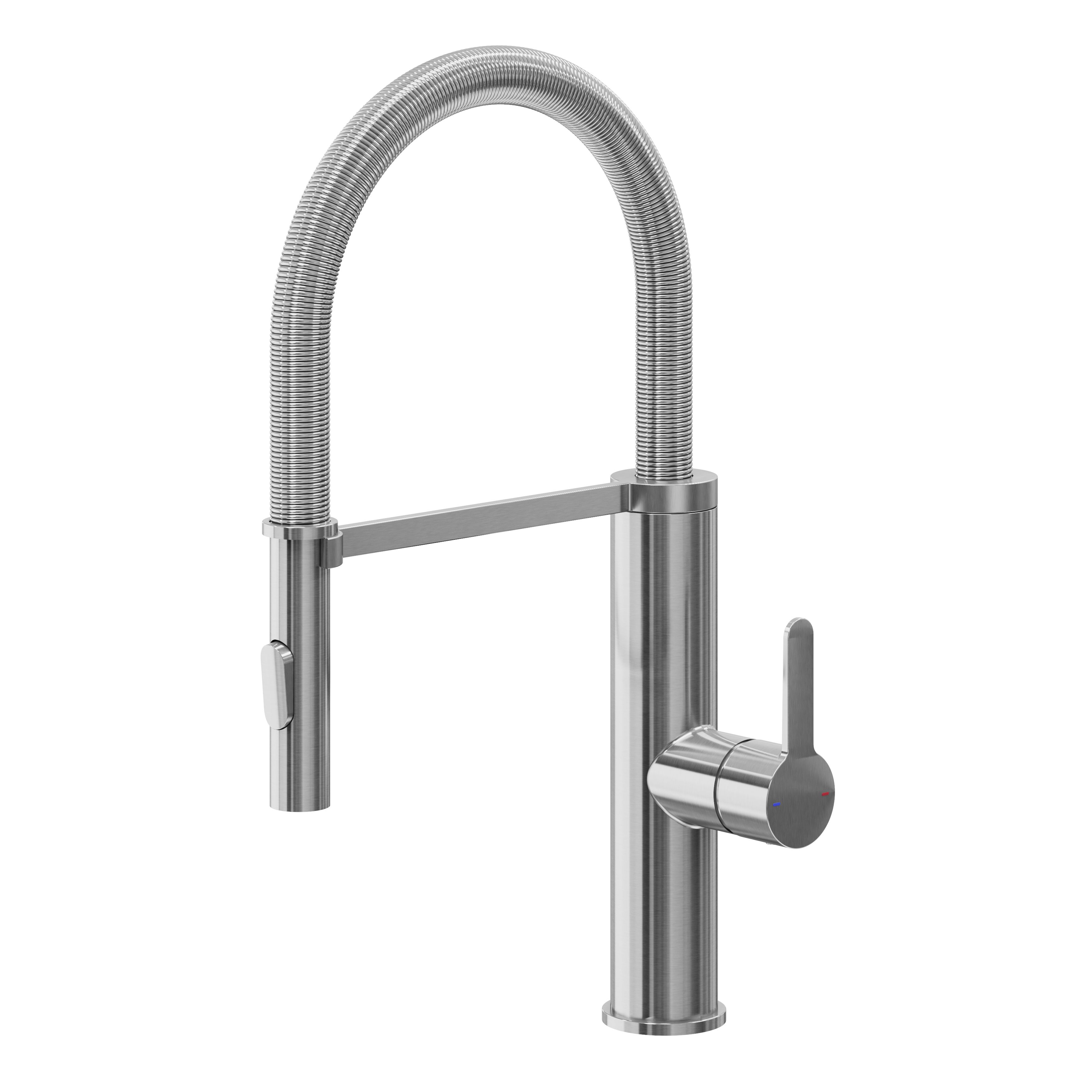 GoodHome Saffron Gloss Stainless steel effect Kitchen Spring neck Tap