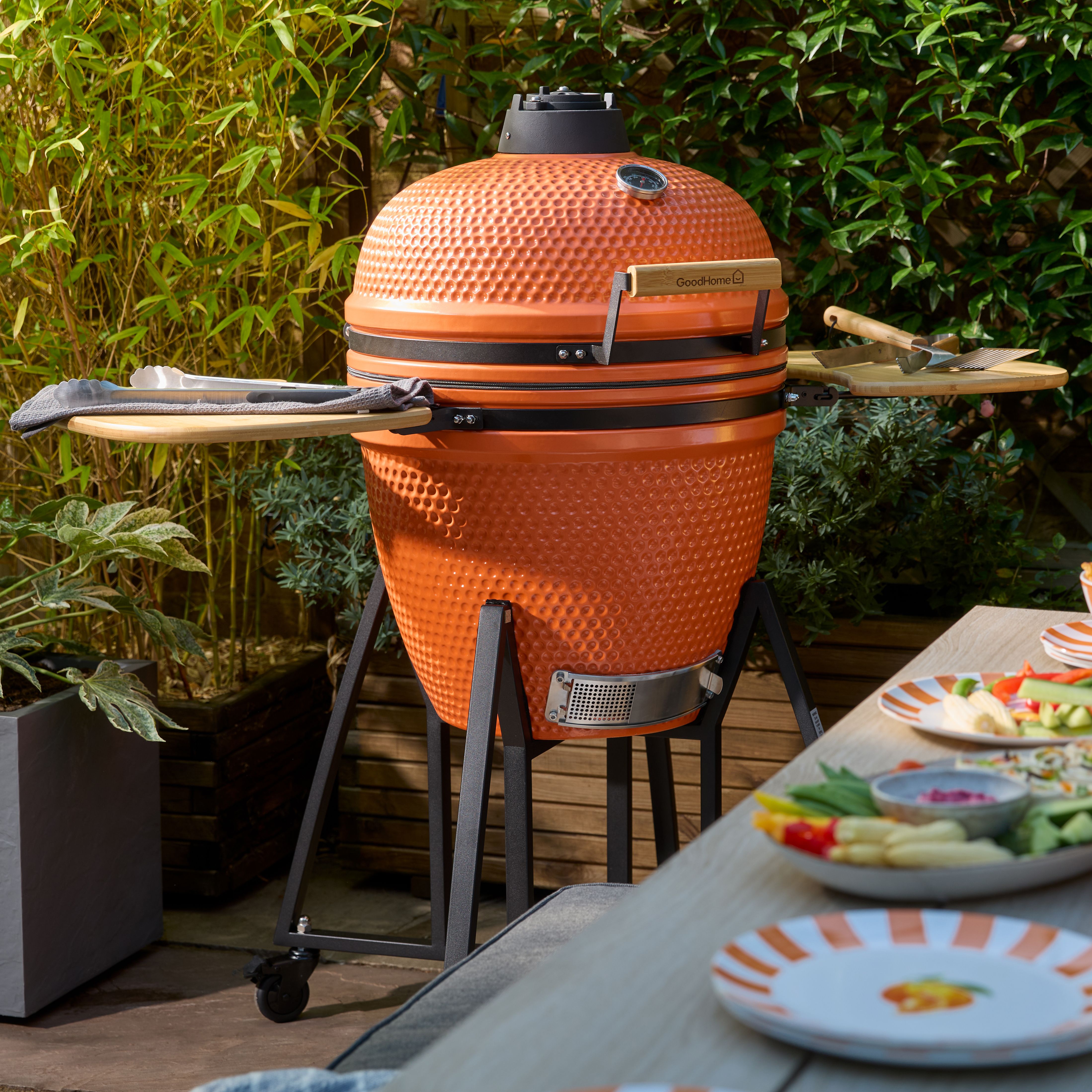 GoodHome Sagami Orange Charcoal Egg BBQ 54.5cm