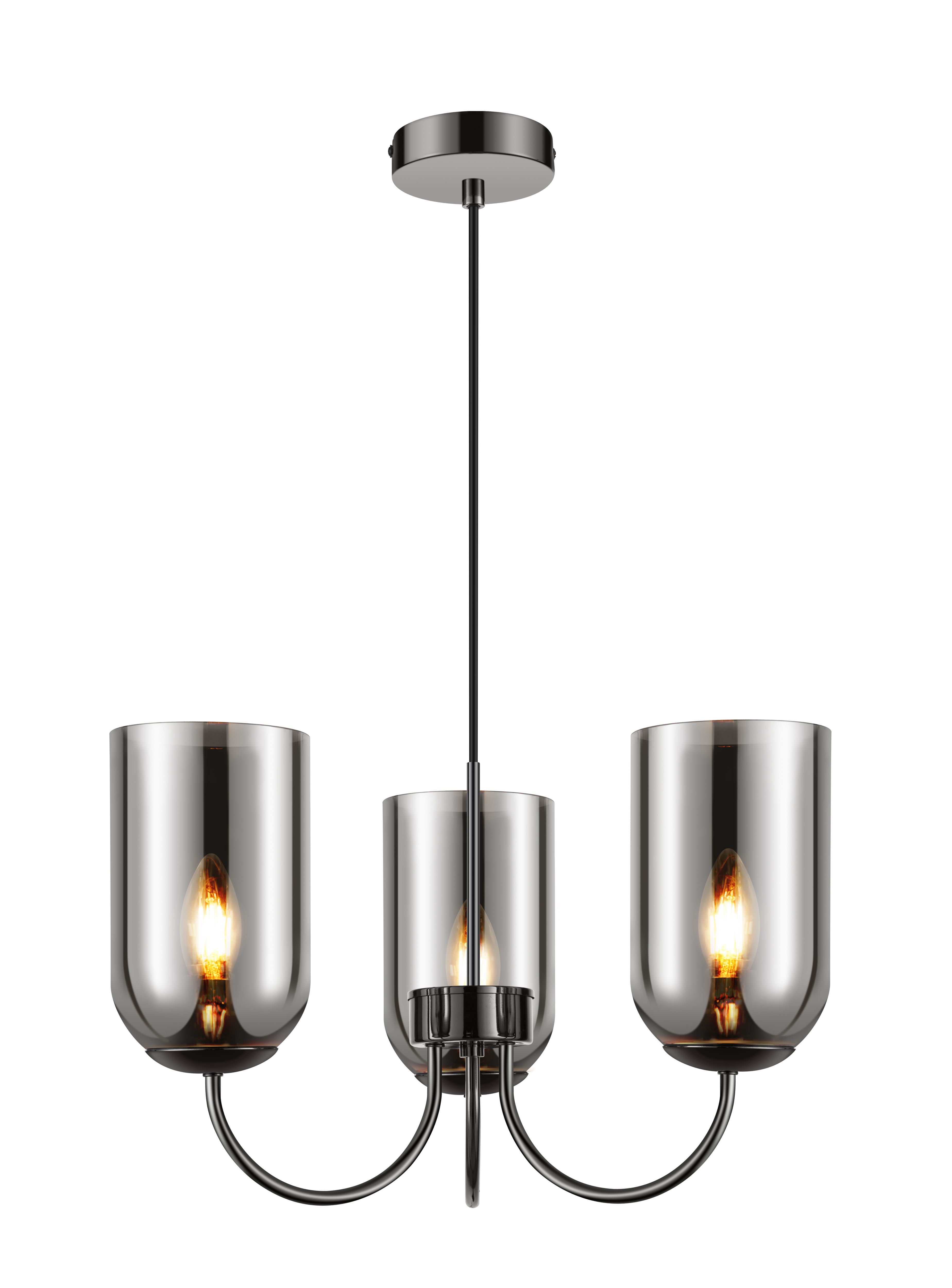 GoodHome Salford Round Black Chrome effect 3 Lamp LED Pendant ceiling light Dia 470mm