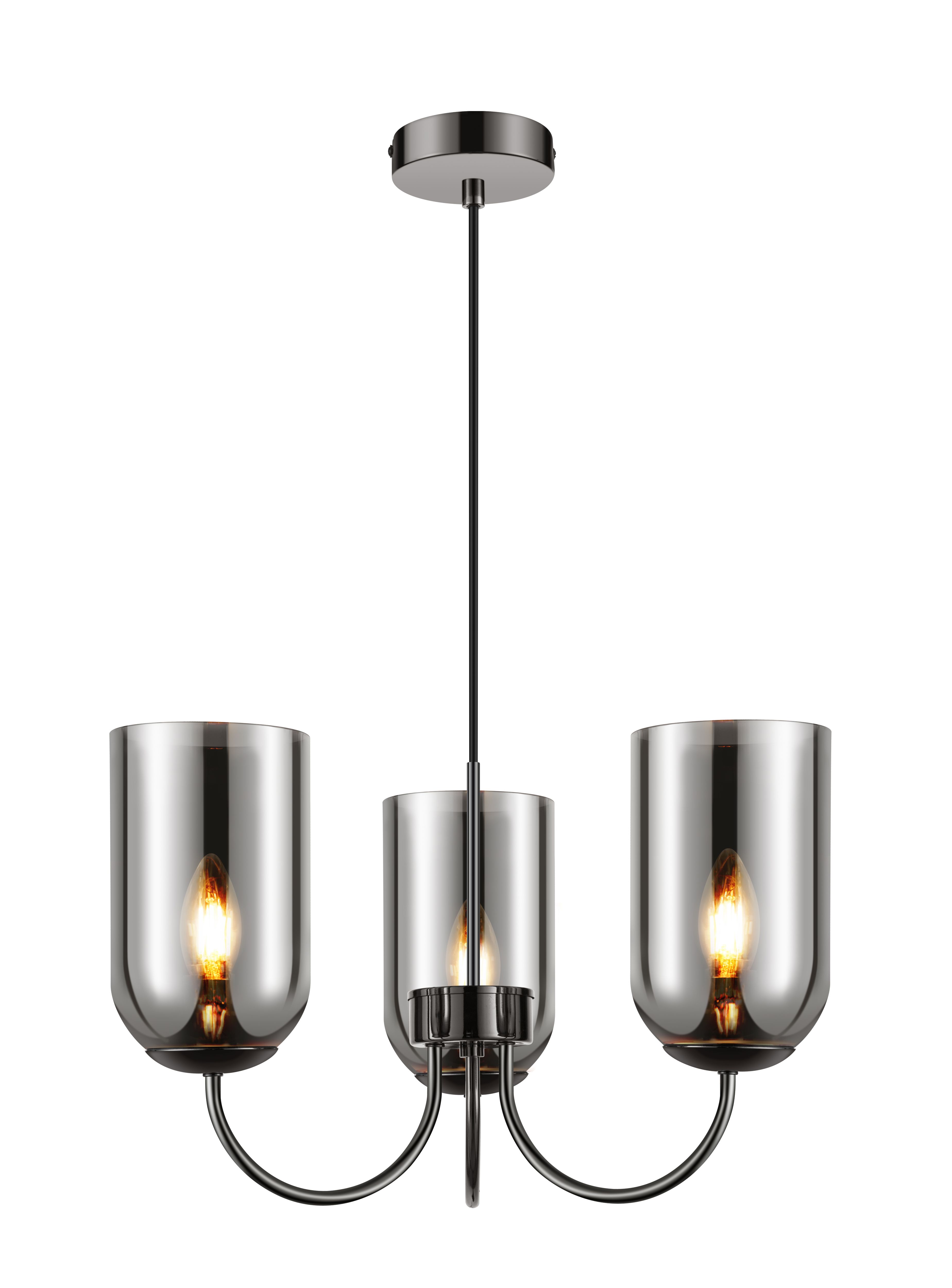| DIY Round Salford B&Q effect Lamp (Dia)470mm ceiling 3 LED Chrome Pendant Black at light, GoodHome