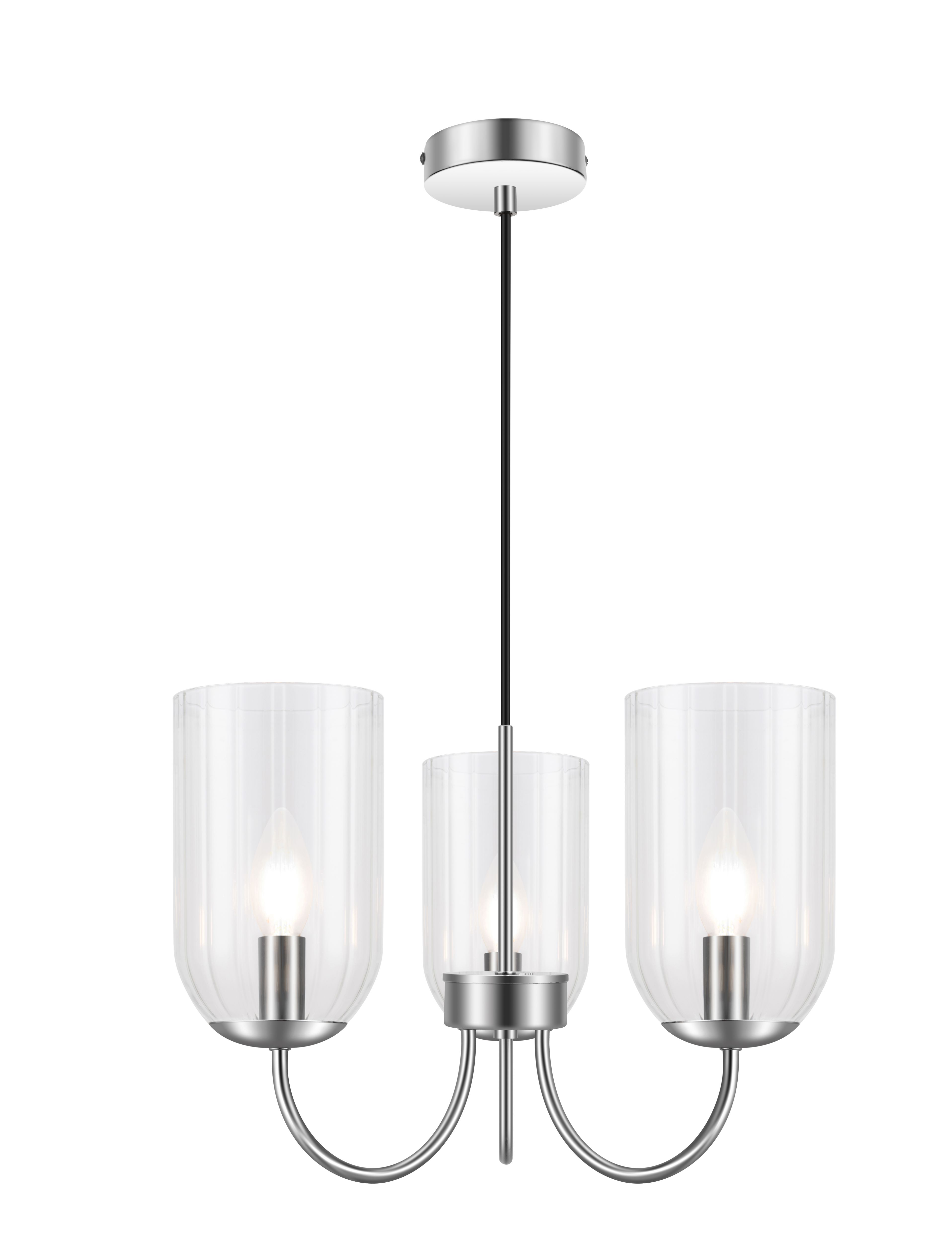GoodHome Salford Round effect LED (Dia)470mm B&Q Lamp Pendant Clear Chrome 3 | DIY light, at ceiling