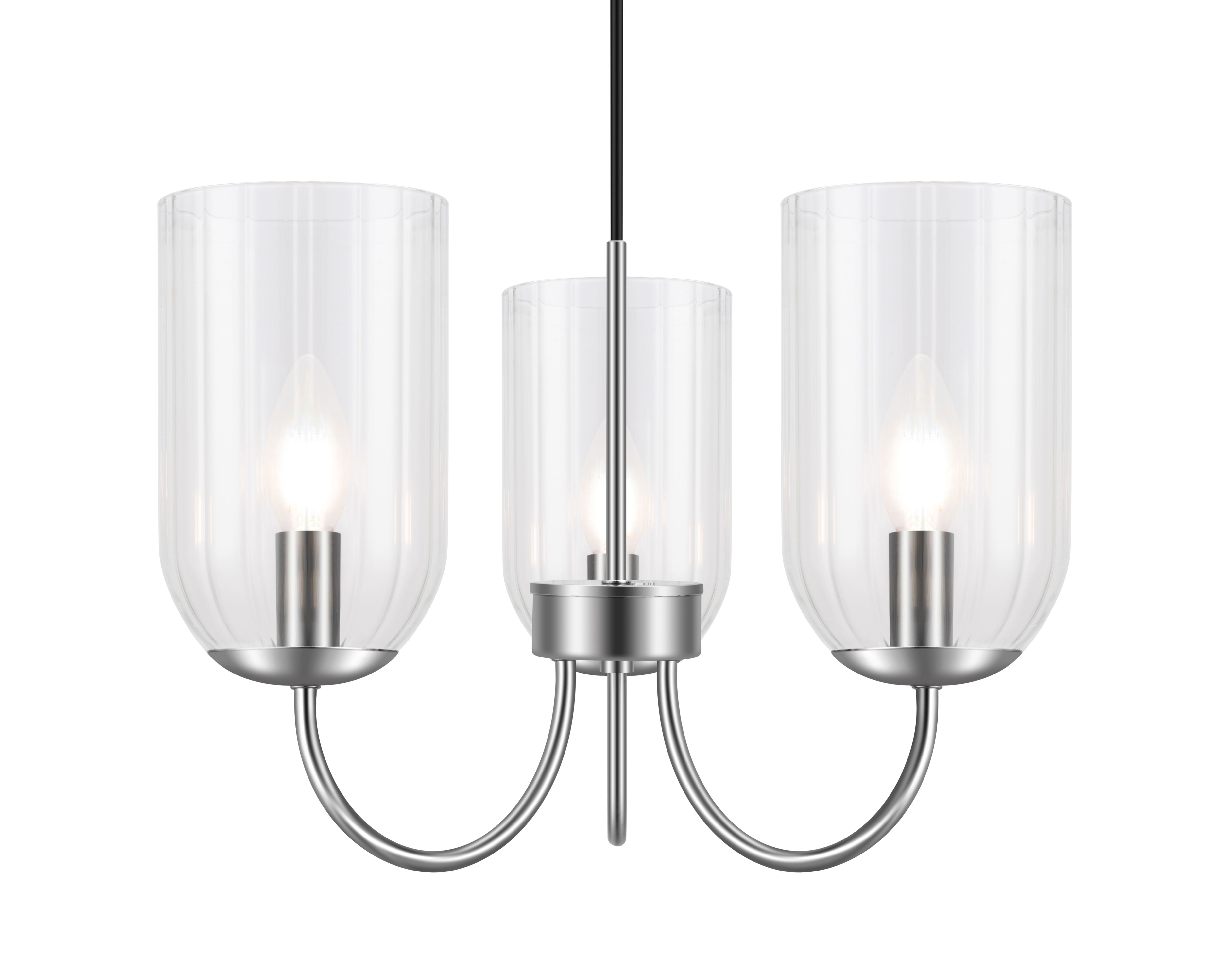 GoodHome Salford Round Clear Chrome effect 3 Lamp LED Pendant ceiling light, (Dia)470mm