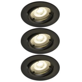 GoodHome Salk Black Adjustable LED Neutral white Downlight 4.8W IP20, Pack of 3