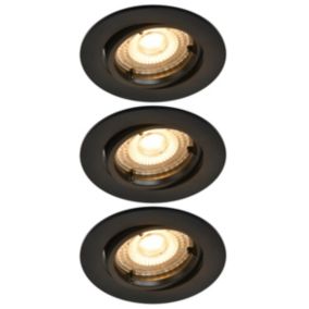 GoodHome Salk Black Adjustable LED Warm white Downlight 4.8W IP20, Pack of 3