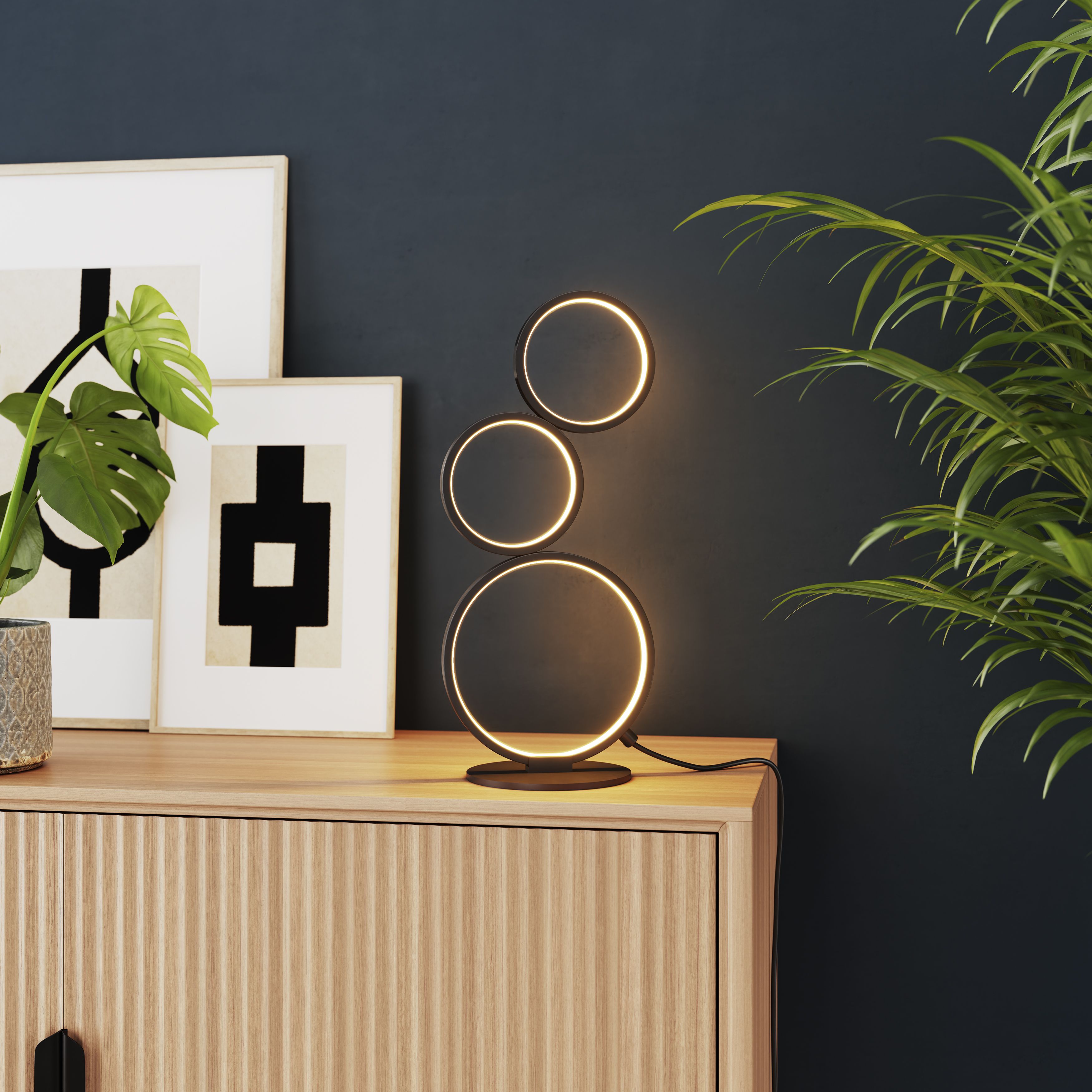GoodHome Samana Round Matt Black Integrated LED Table lamp
