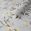 GoodHome Sandridge Grey & yellow Floral Metallic effect Smooth Wallpaper