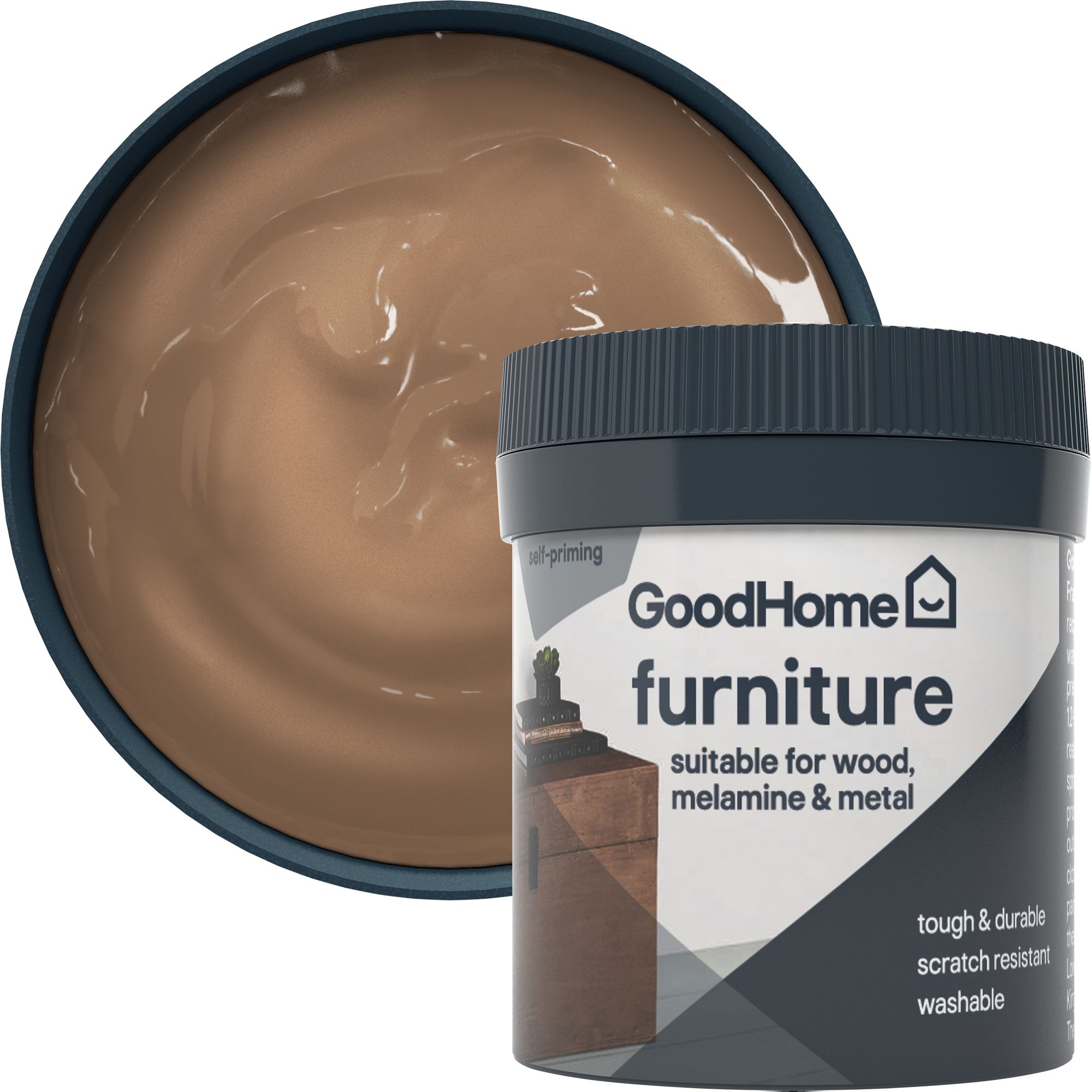 GoodHome Santa Monica Metallic effect Satin Furniture paint, 80ml Tester pot