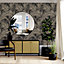 GoodHome Sardon Black & white Metallic effect Palm leaves Textured Wallpaper