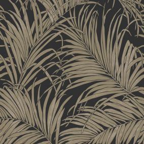 GoodHome Sardon Black & white Metallic effect Palm leaves Textured Wallpaper