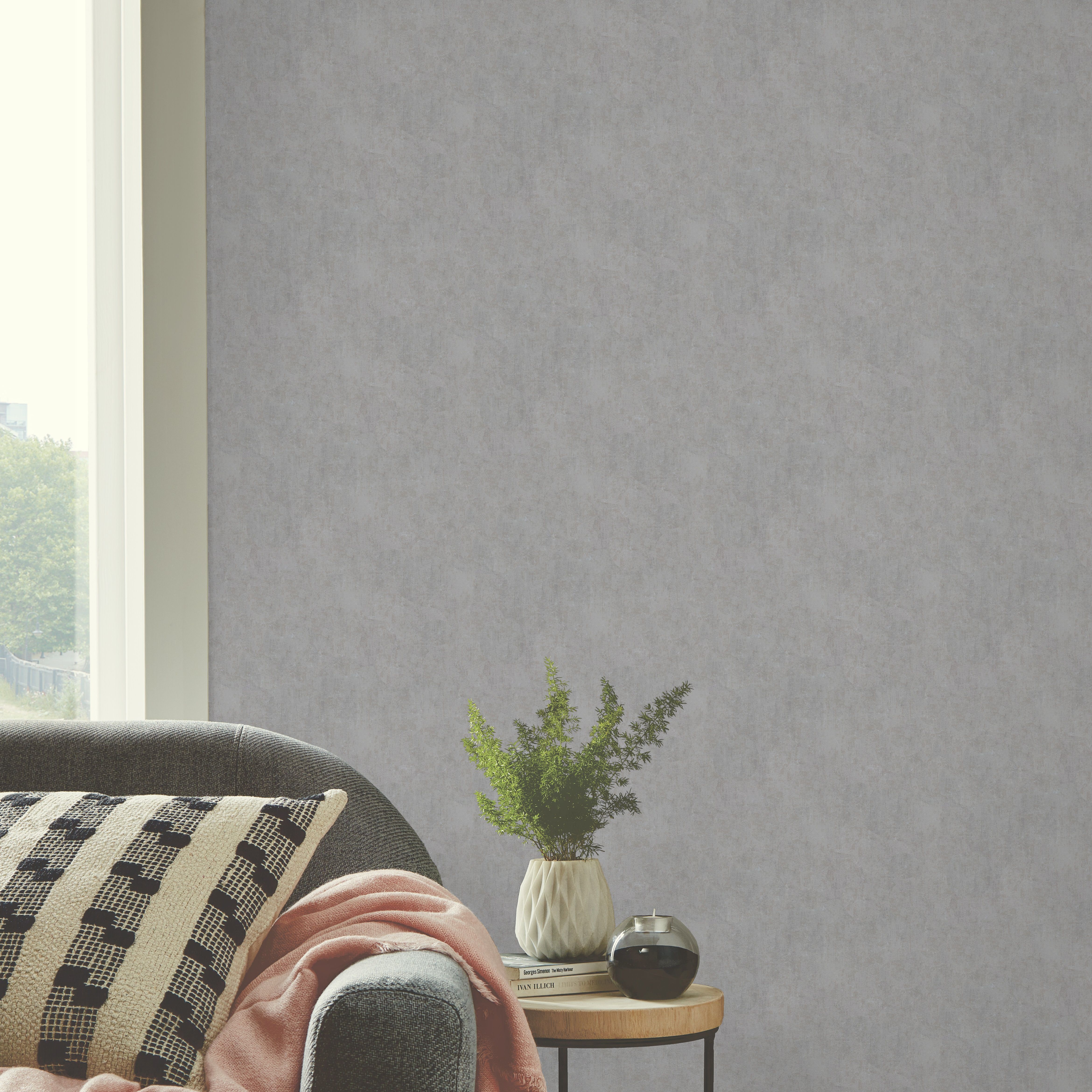 GoodHome Sarry Grey Concrete effect Textured Wallpaper
