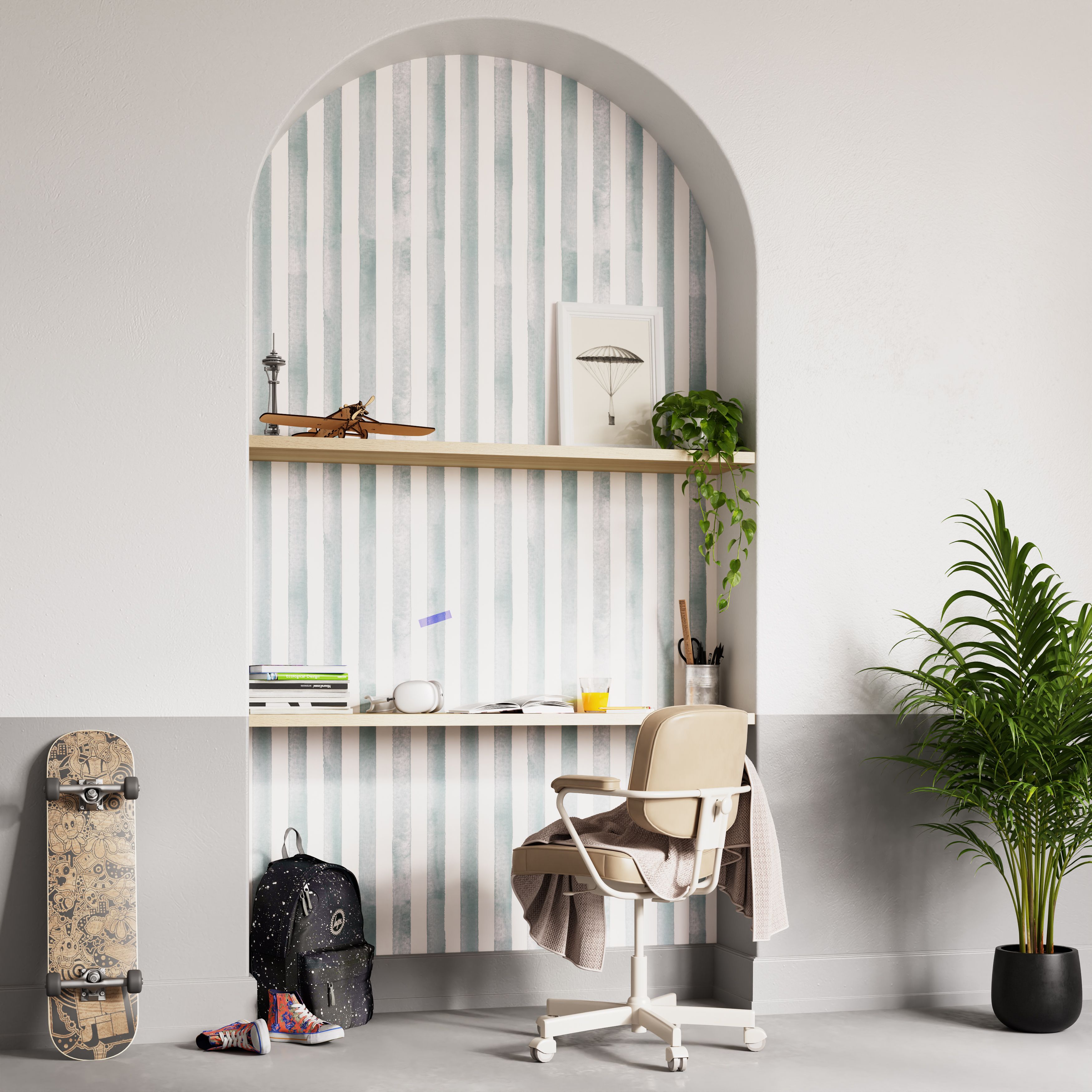 GoodHome Satori Blue Stripes Patterned Textured Wallpaper