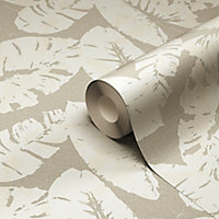 GoodHome Scolyme Cream Leaves Textured Wallpaper