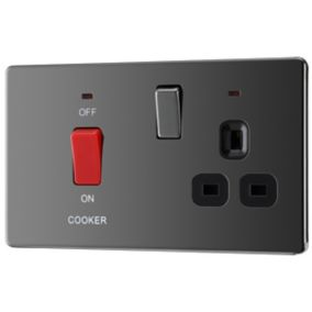 GoodHome Screwless Gloss Black Cooker switch & socket with neon