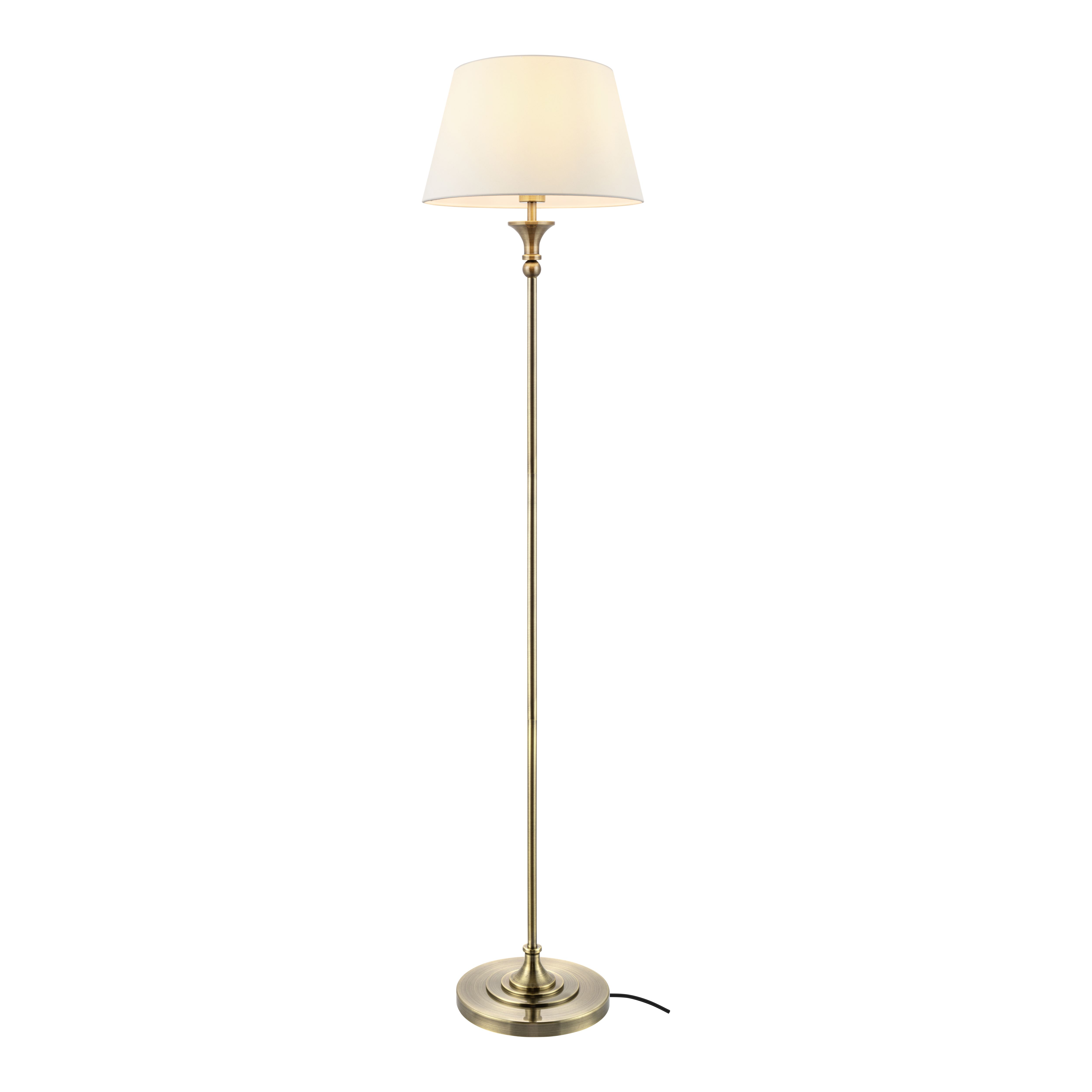 GoodHome Seekonk Satin Cream Antique brass effect LED Floor lamp