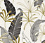 GoodHome Selago Black & white Leaf Gold effect Smooth Wallpaper Sample
