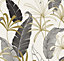 GoodHome Selago Black & white Leaf Gold effect Smooth Wallpaper