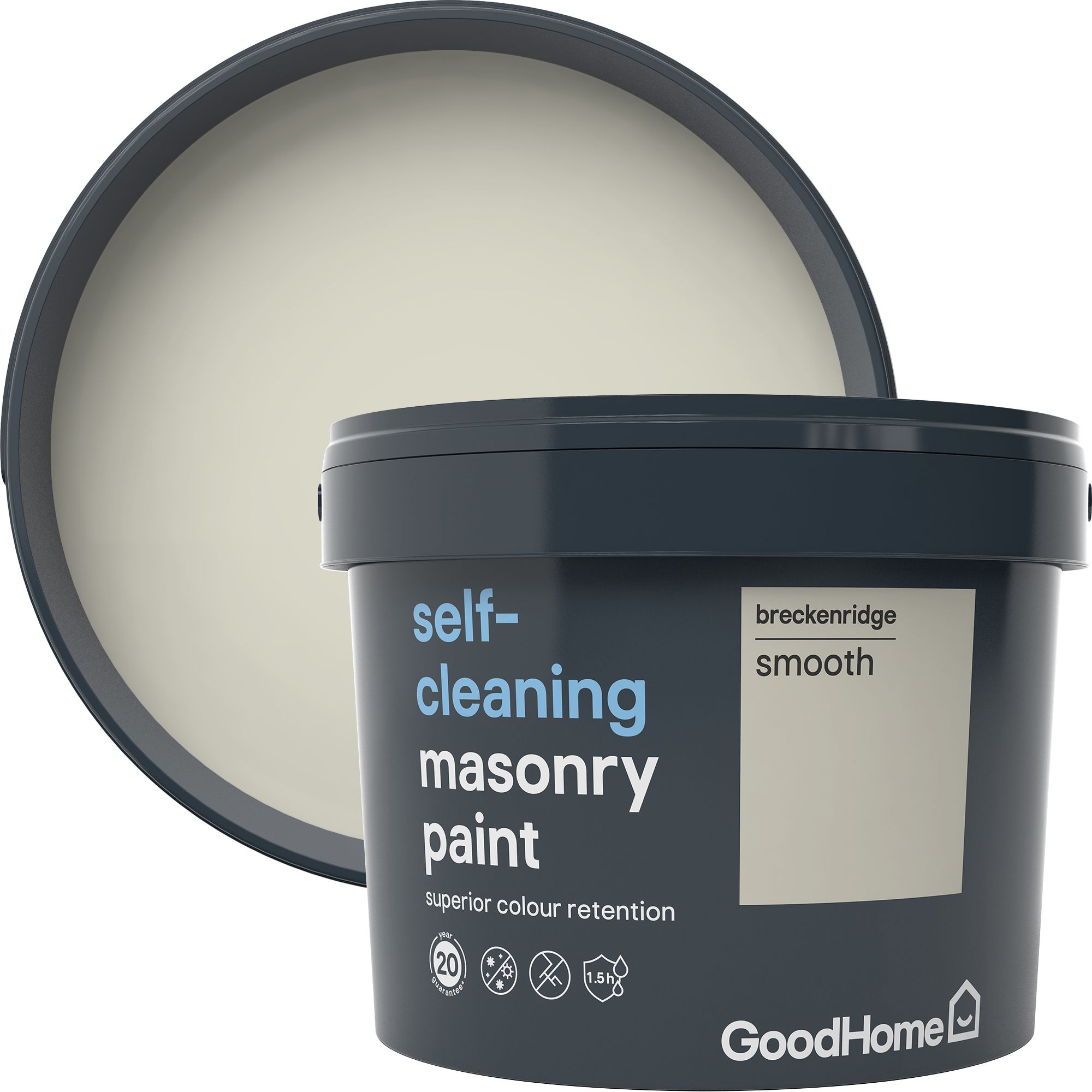 GoodHome Self-cleaning Breckenridge Smooth Matt Grey Masonry paint, 10L Tub