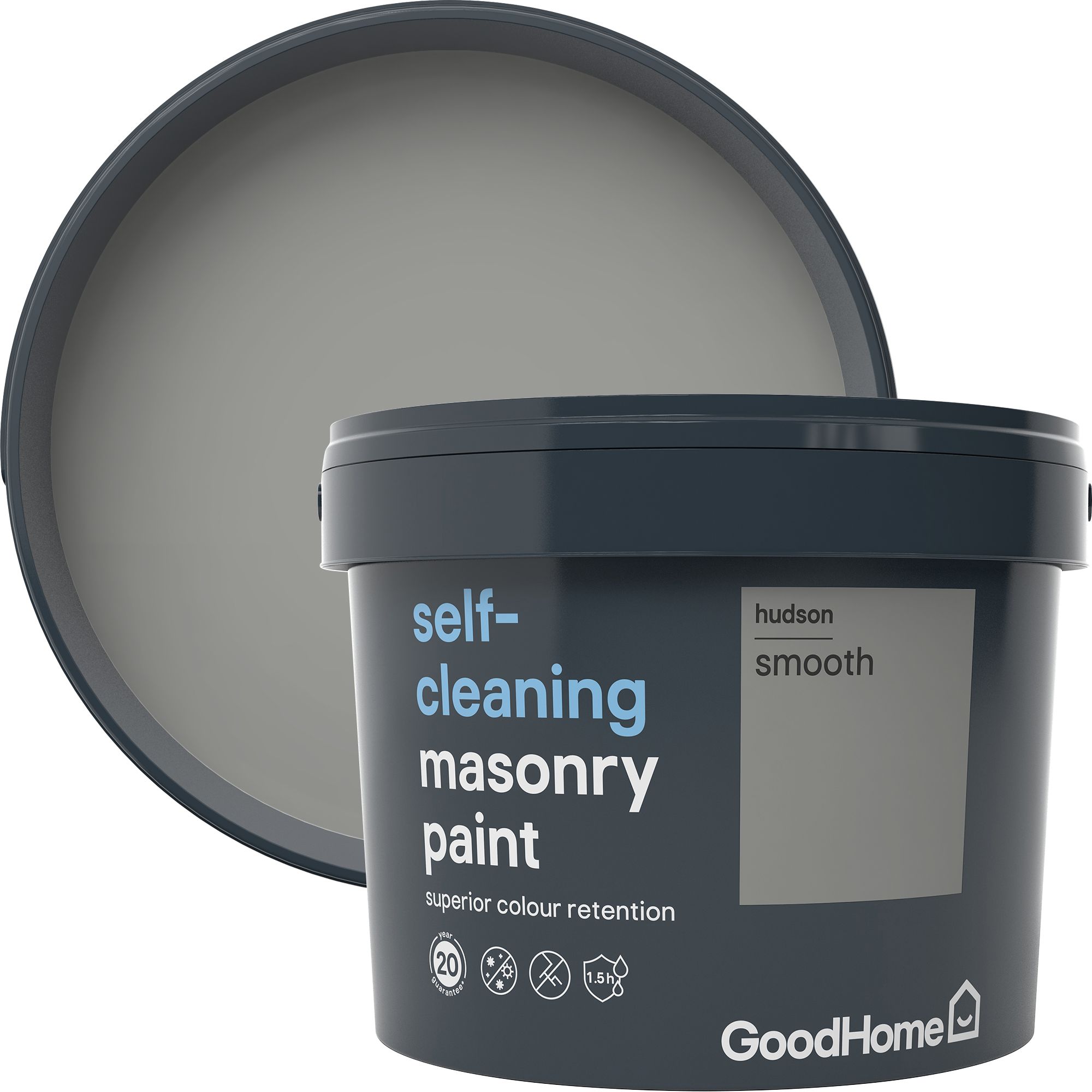 GoodHome Self-cleaning Hudson Smooth Matt Grey Masonry paint, 10L Tub