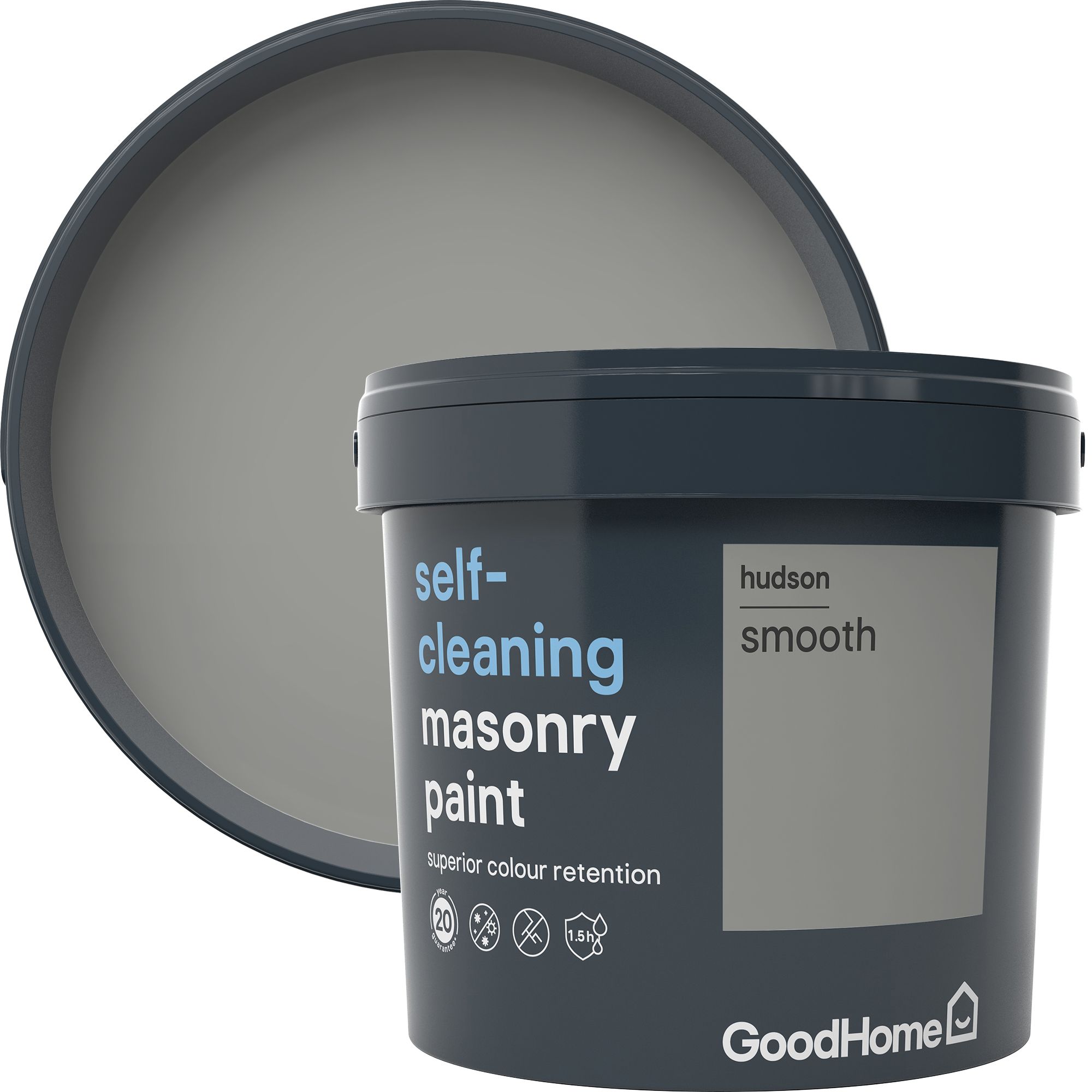 GoodHome Self-cleaning Hudson Smooth Matt Grey Masonry paint, 5L Tub