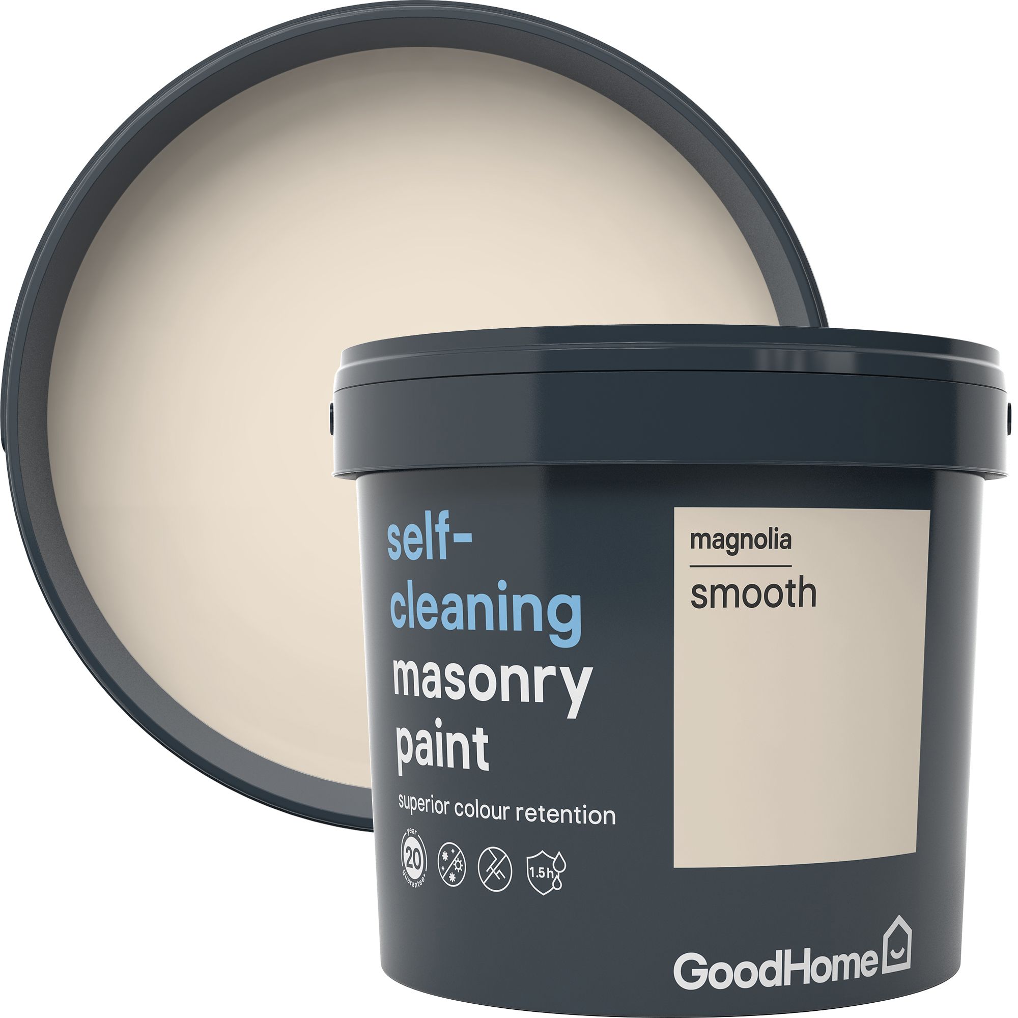 GoodHome Self-cleaning Magnolia Smooth Matt Beige Masonry paint, 5L Tub