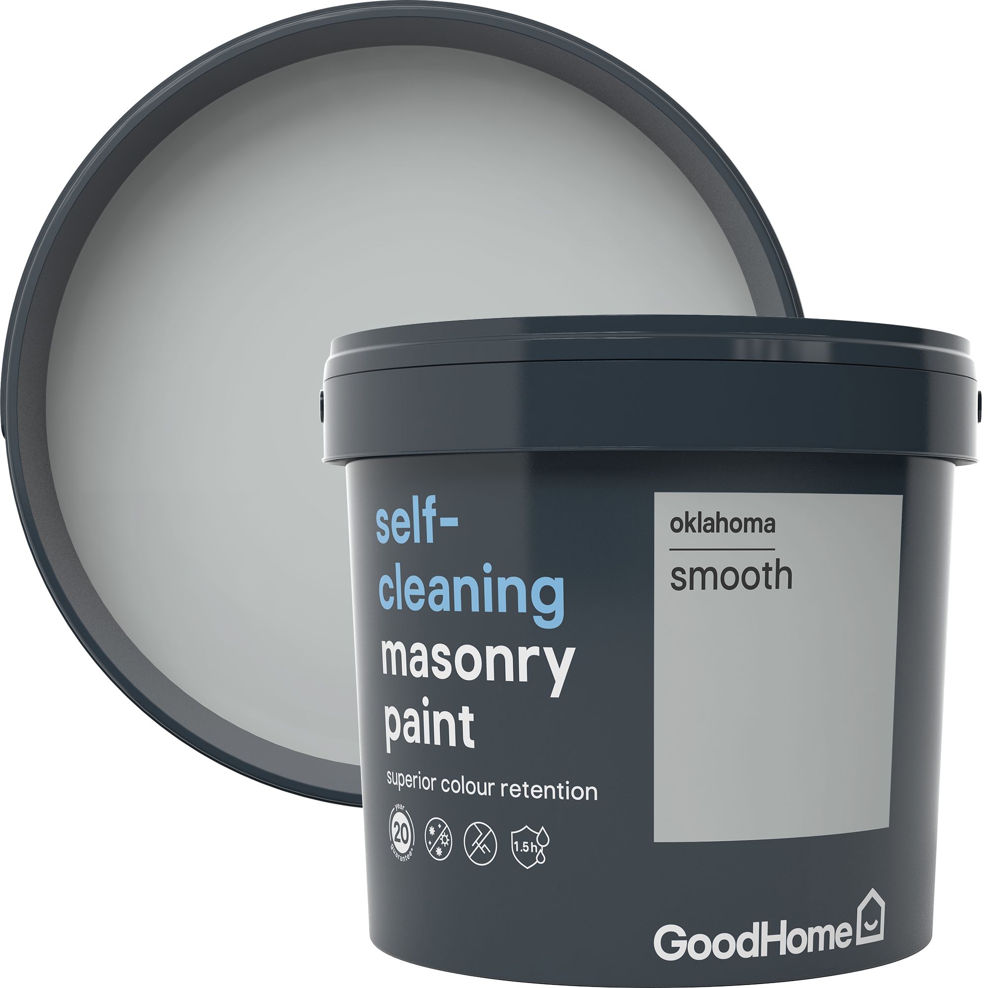 GoodHome Self-cleaning Oklahoma Smooth Matt Grey Masonry paint, 5L Tub