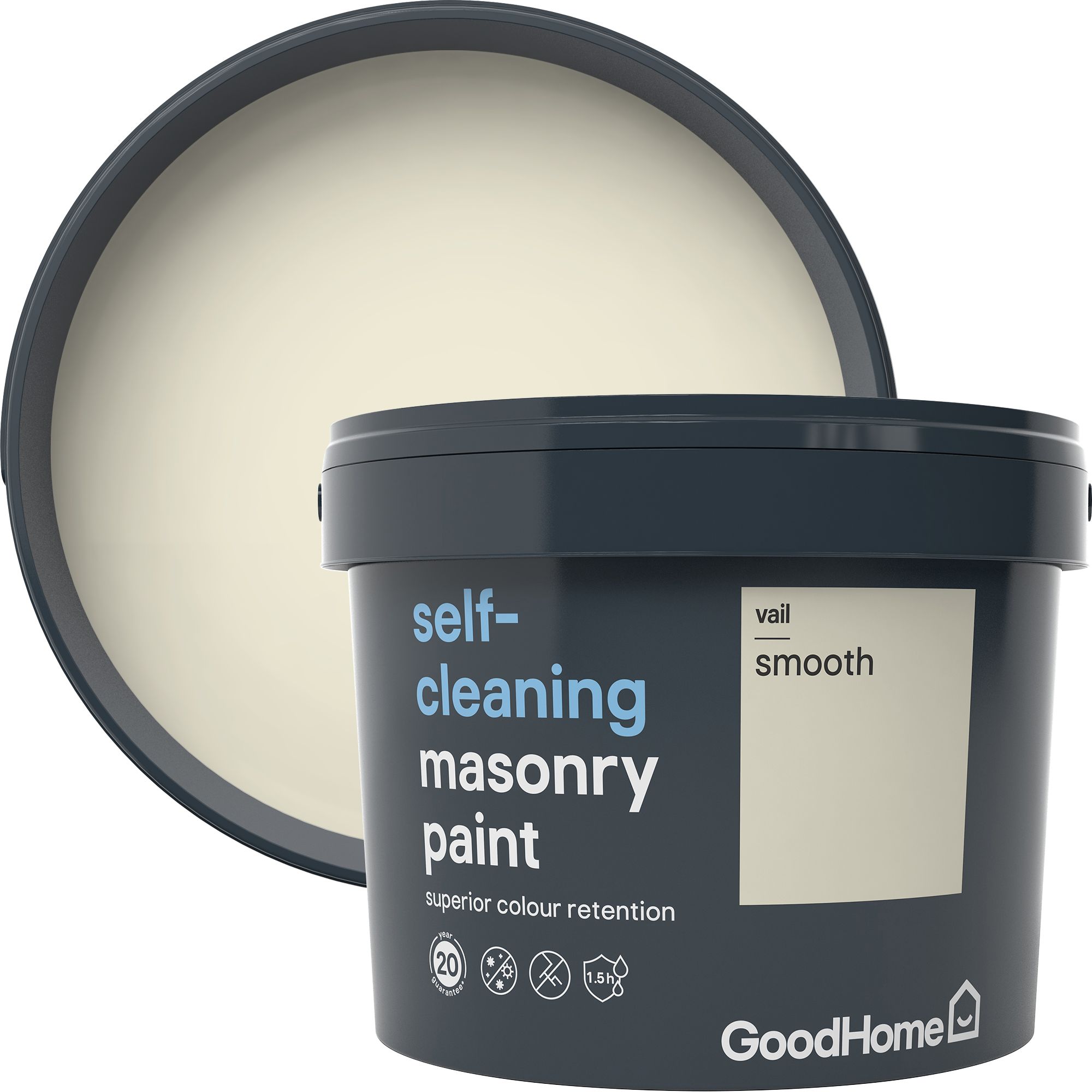 GoodHome Self-cleaning Vail Smooth Matt Cream Masonry paint, 10L Tub