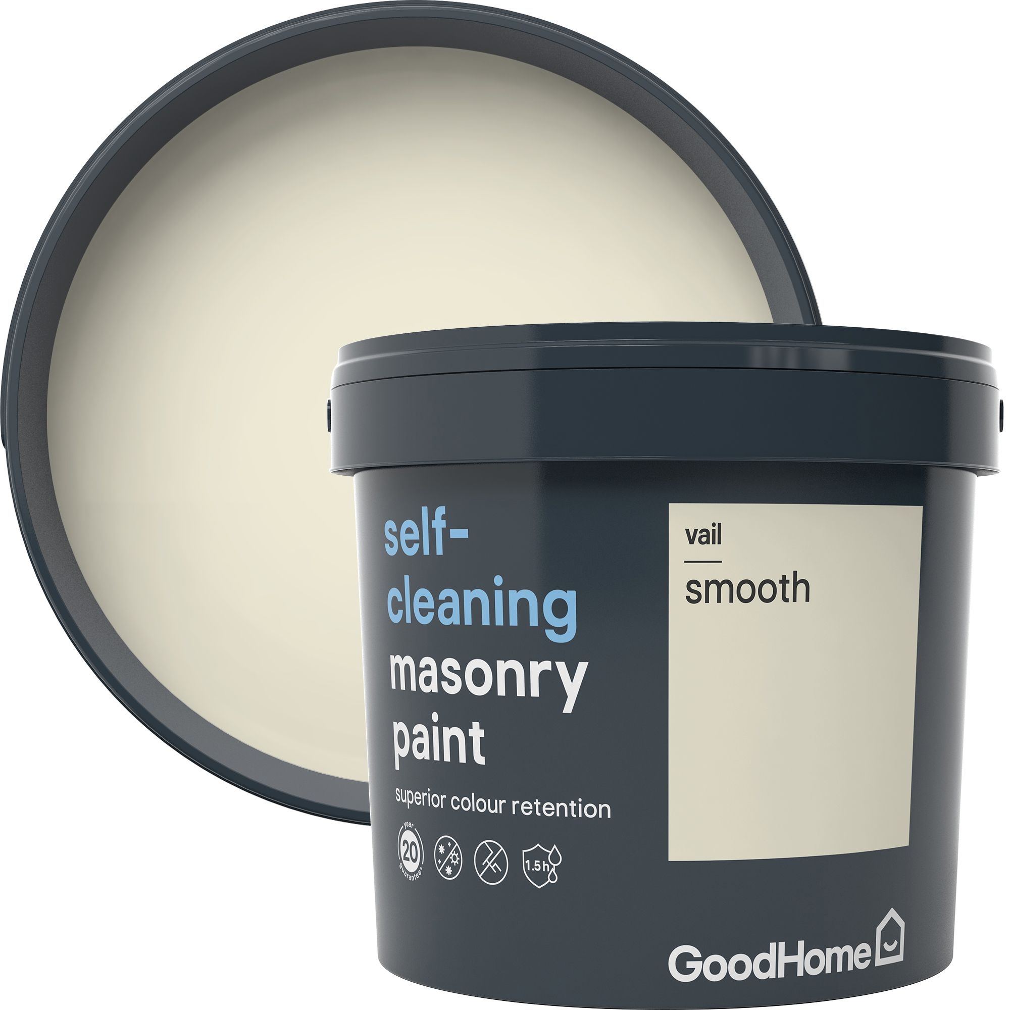 GoodHome Self-cleaning Vail Smooth Matt Cream Masonry paint, 5L Tub