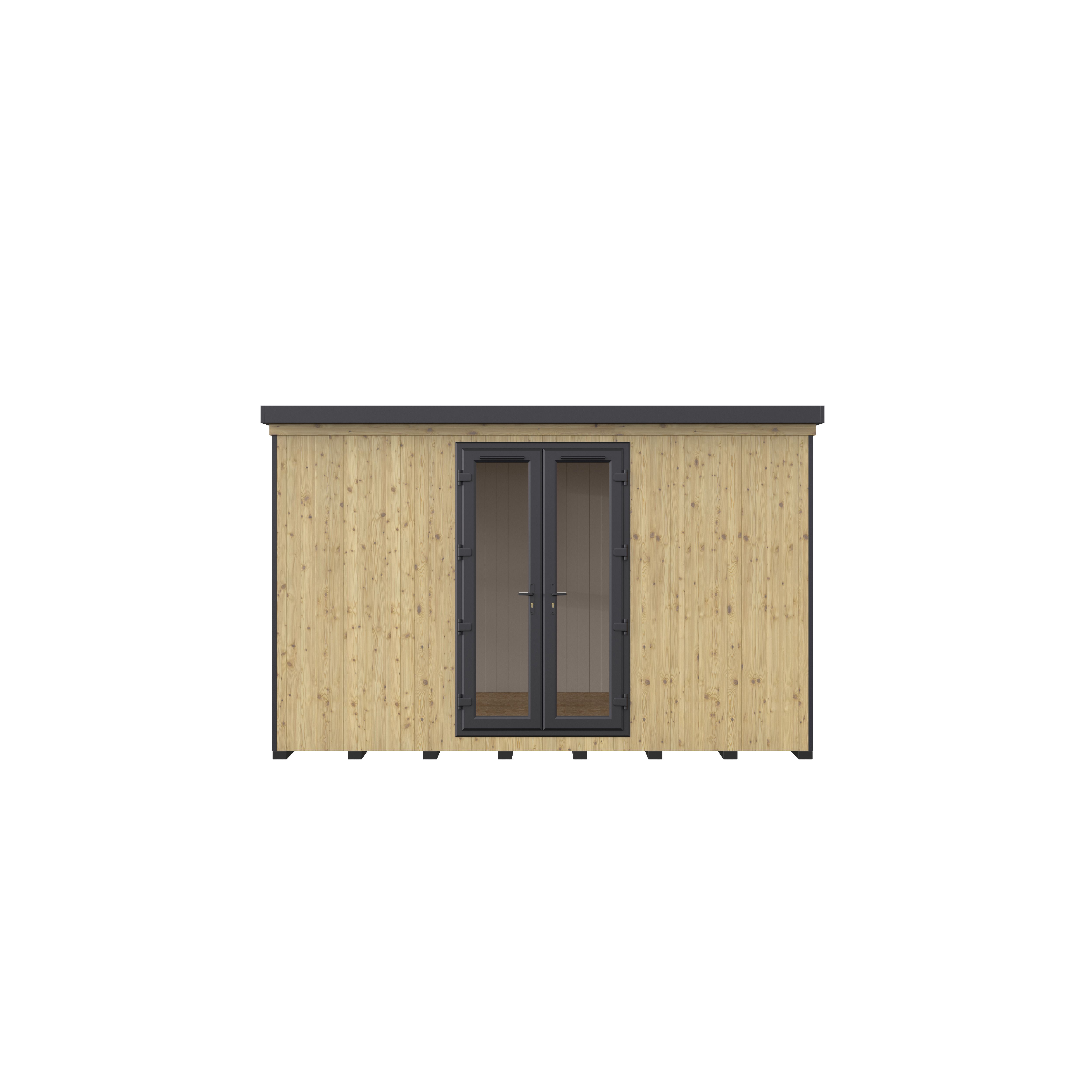 GoodHome Semora 10x12 ft with Double door Pent Garden room 3m x 3.8m (Base included) - Assembly service of building & foundations included