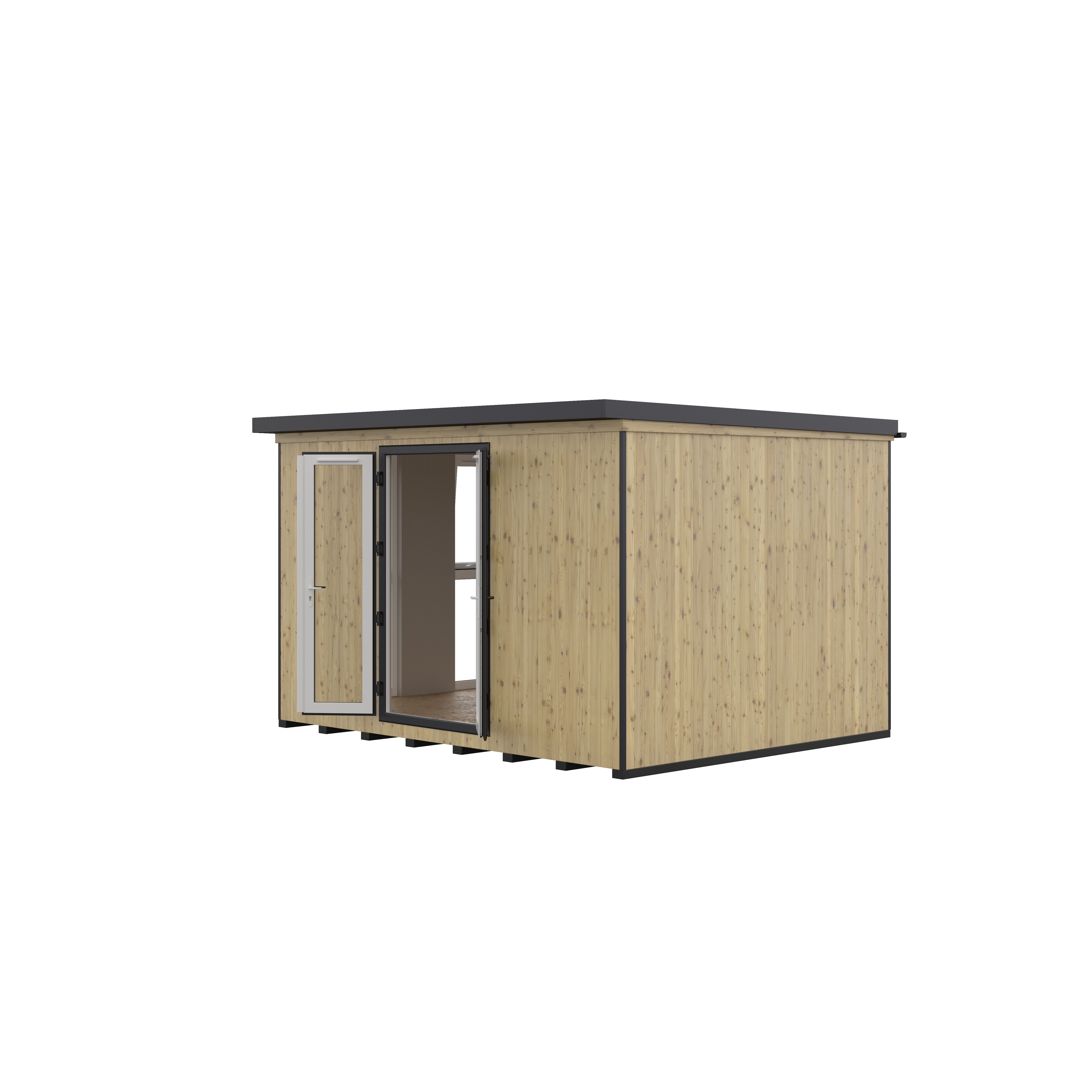 GoodHome Semora 10x12 ft with Double door Pent Garden room 3m x 3.8m (Base included) - Assembly service of building & foundations included