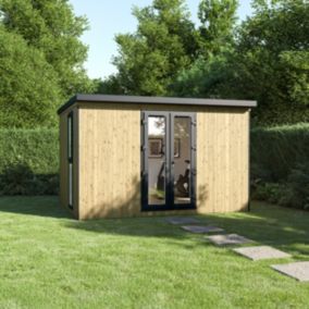 GoodHome Semora 10x13 ft with Double door Pent Wooden Garden room 3m x 3.8m (Base included)