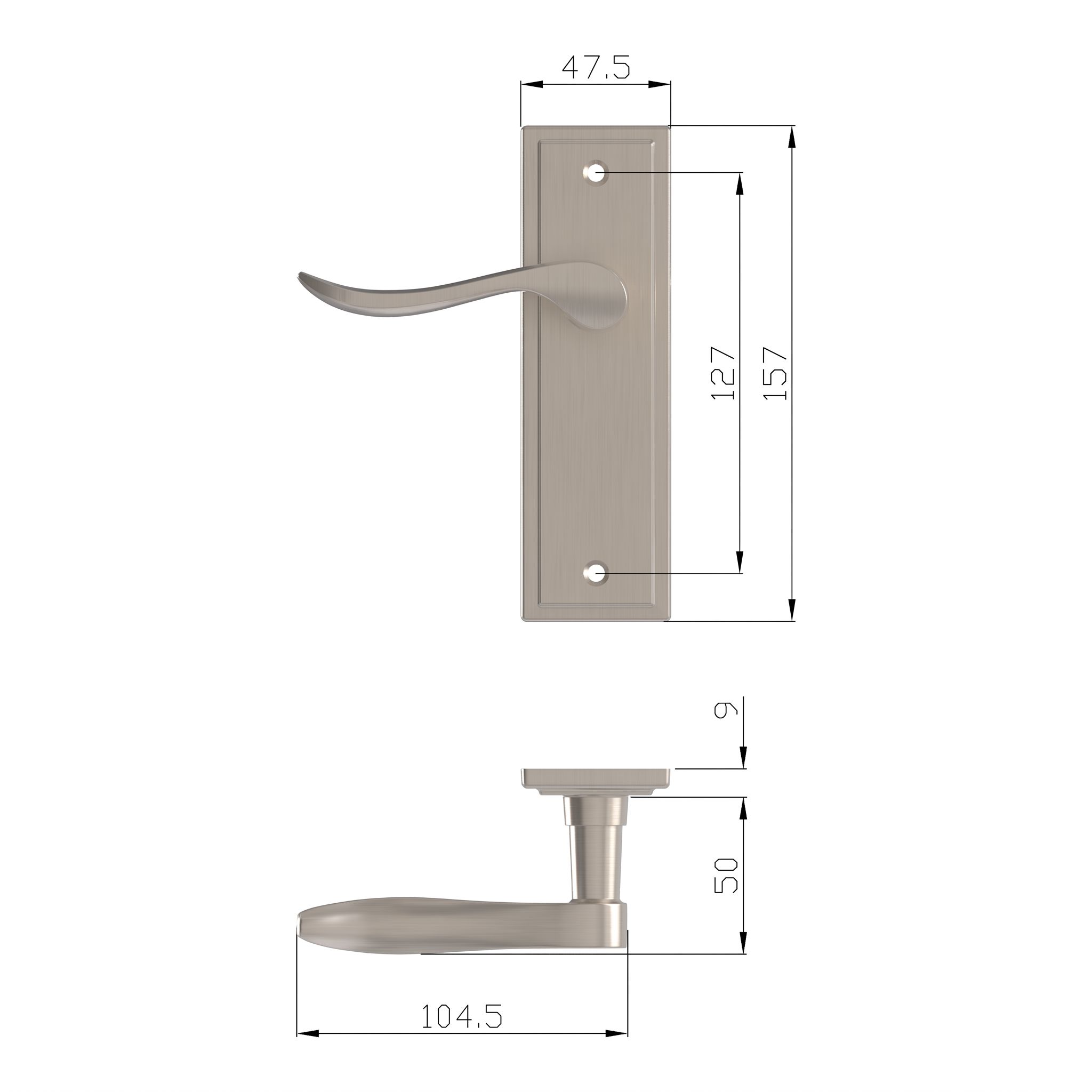 GoodHome Sennen Brushed Nickel effect Scroll Latch Door handle (L)105mm (D)59.5mm Pack of 3