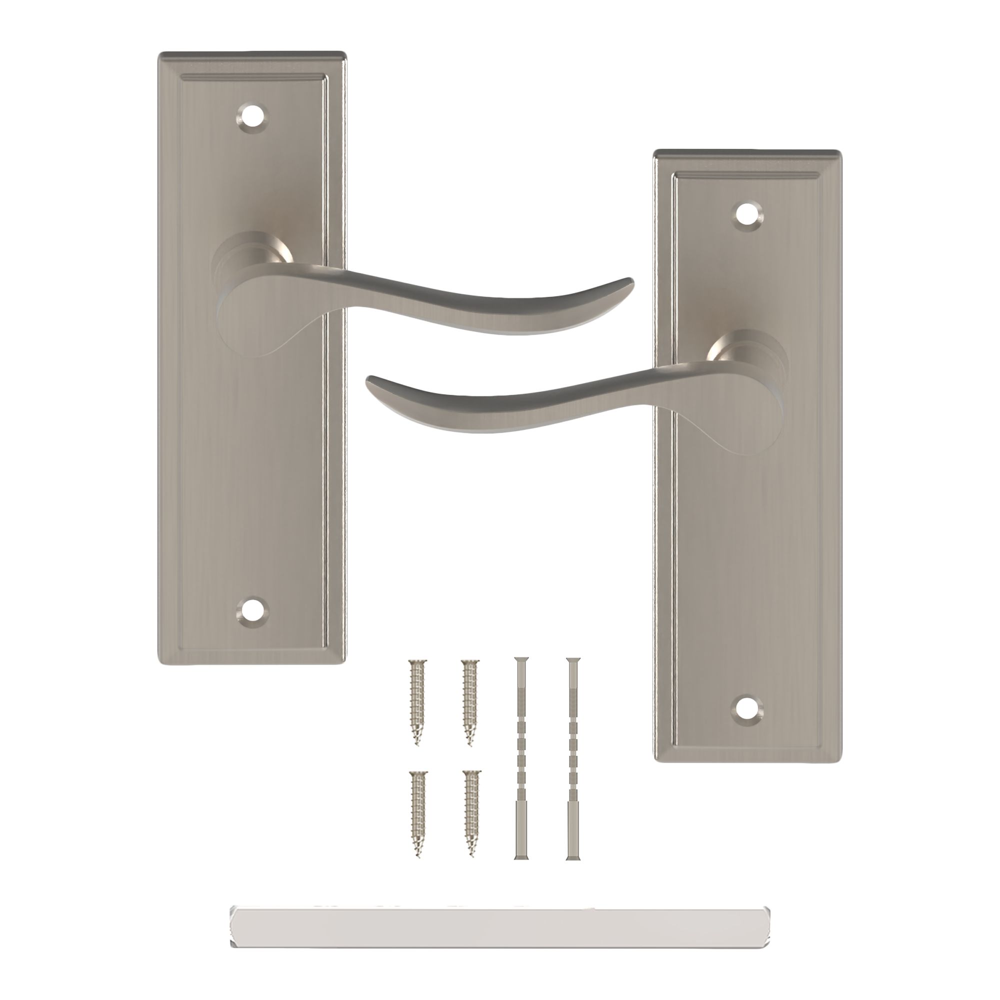GoodHome Sennen Brushed Nickel effect Scroll Latch Door handle (L)105mm (D)59.5mm Pack of 3
