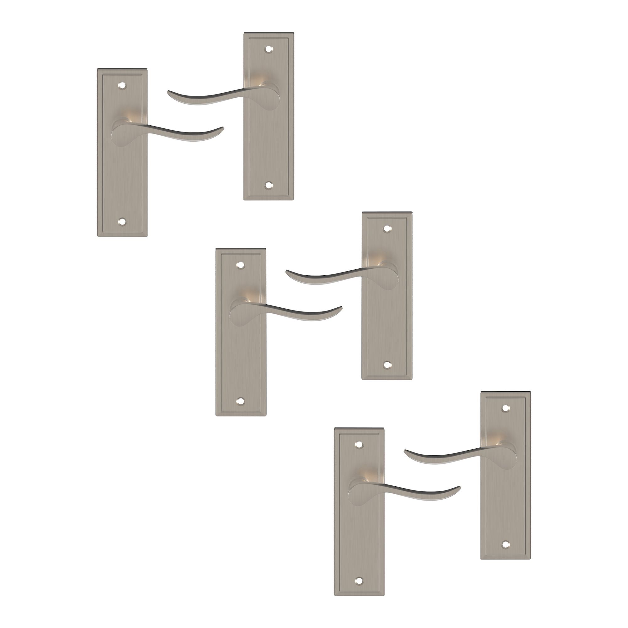 GoodHome Sennen Brushed Nickel effect Scroll Latch Door handle (L)105mm (D)59.5mm Pack of 3