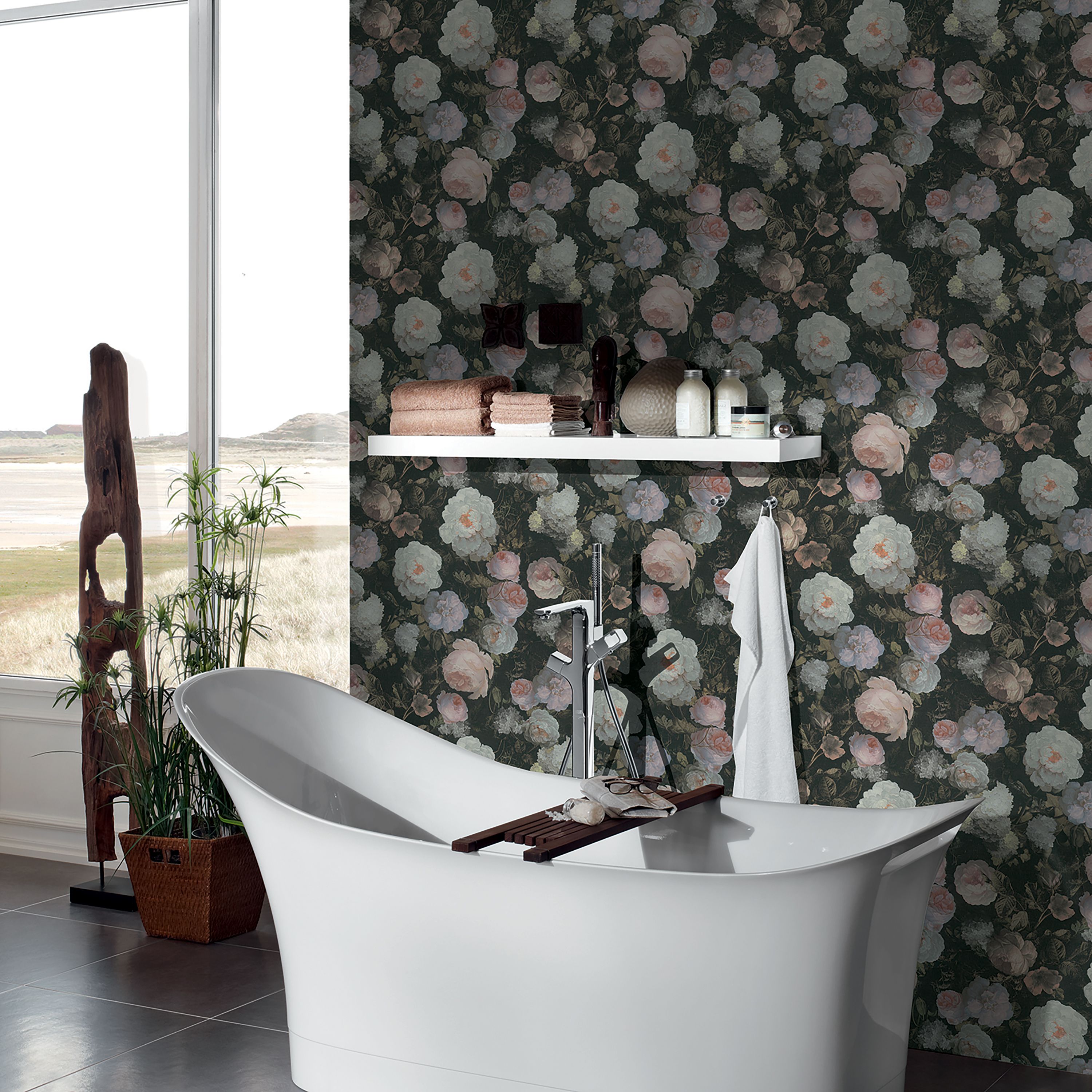 GoodHome Serpin Soft pink Distressed effect Floral Textured Wallpaper
