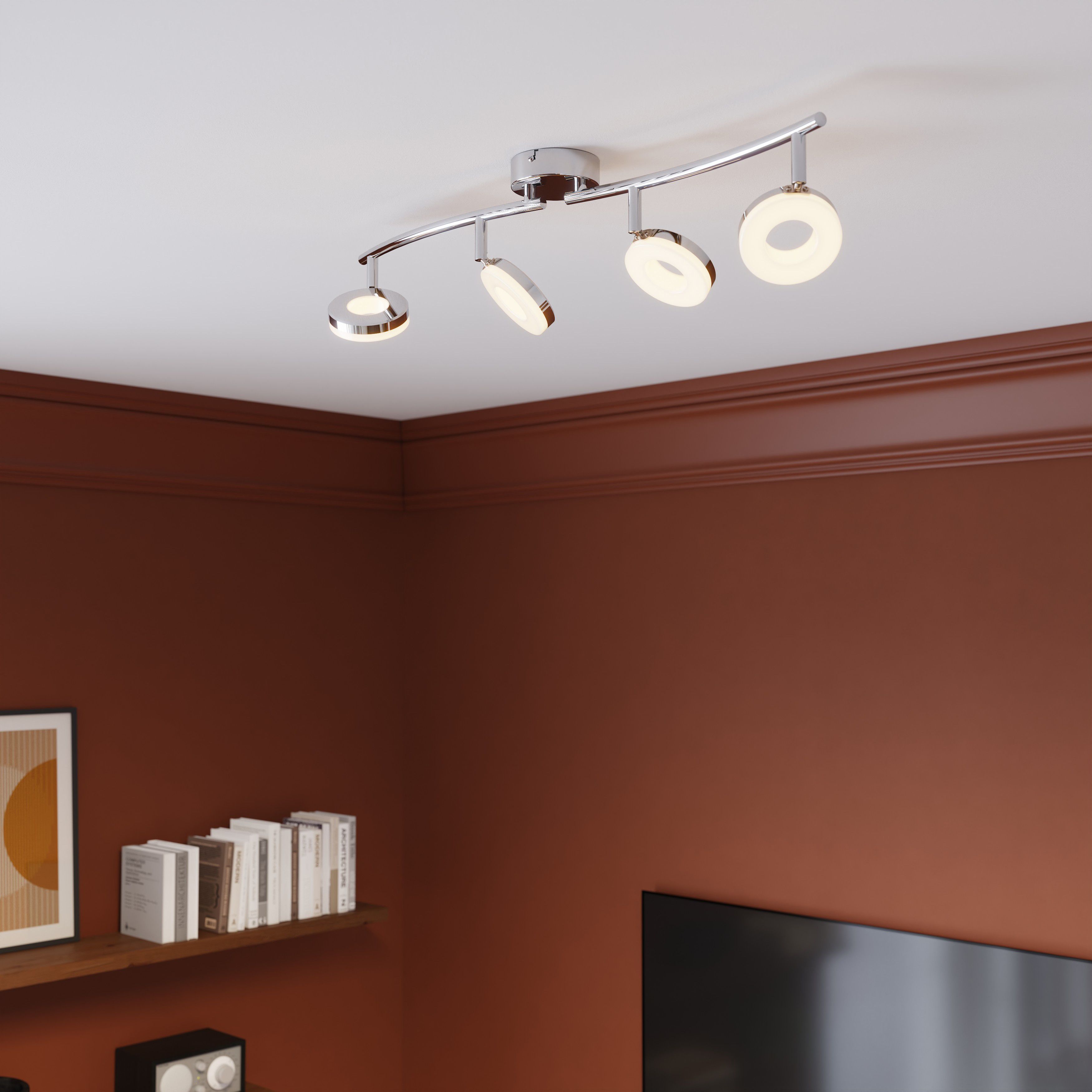GoodHome Sham Tube Metal & plastic Chrome effect 4 Lamp LED Ceiling light