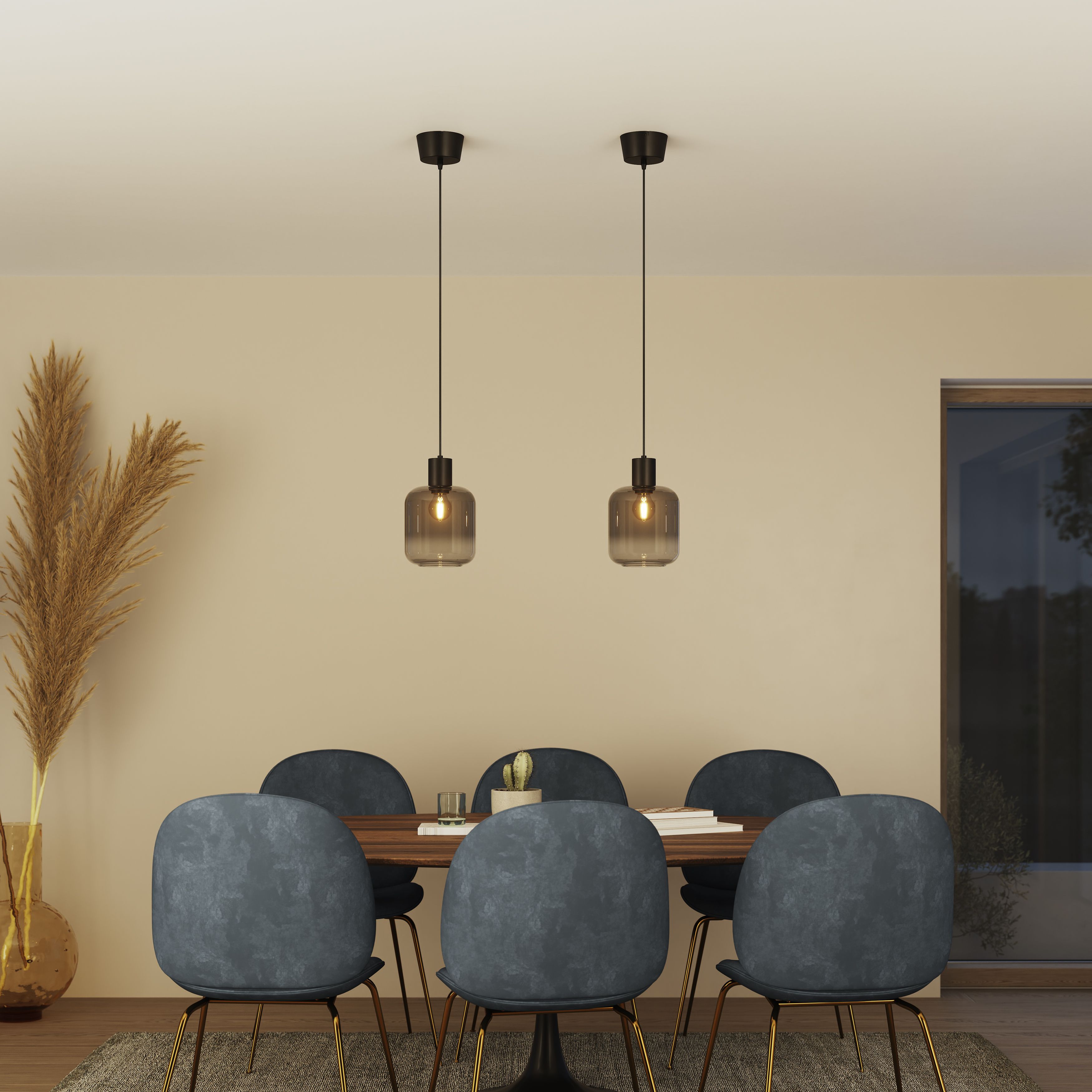 GoodHome Shepton Traditional Matt Black Smoked effect Pendant ceiling ...