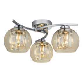 GoodHome Silas Vintage Glass & metal Chrome effect 3 Lamp LED Ceiling light