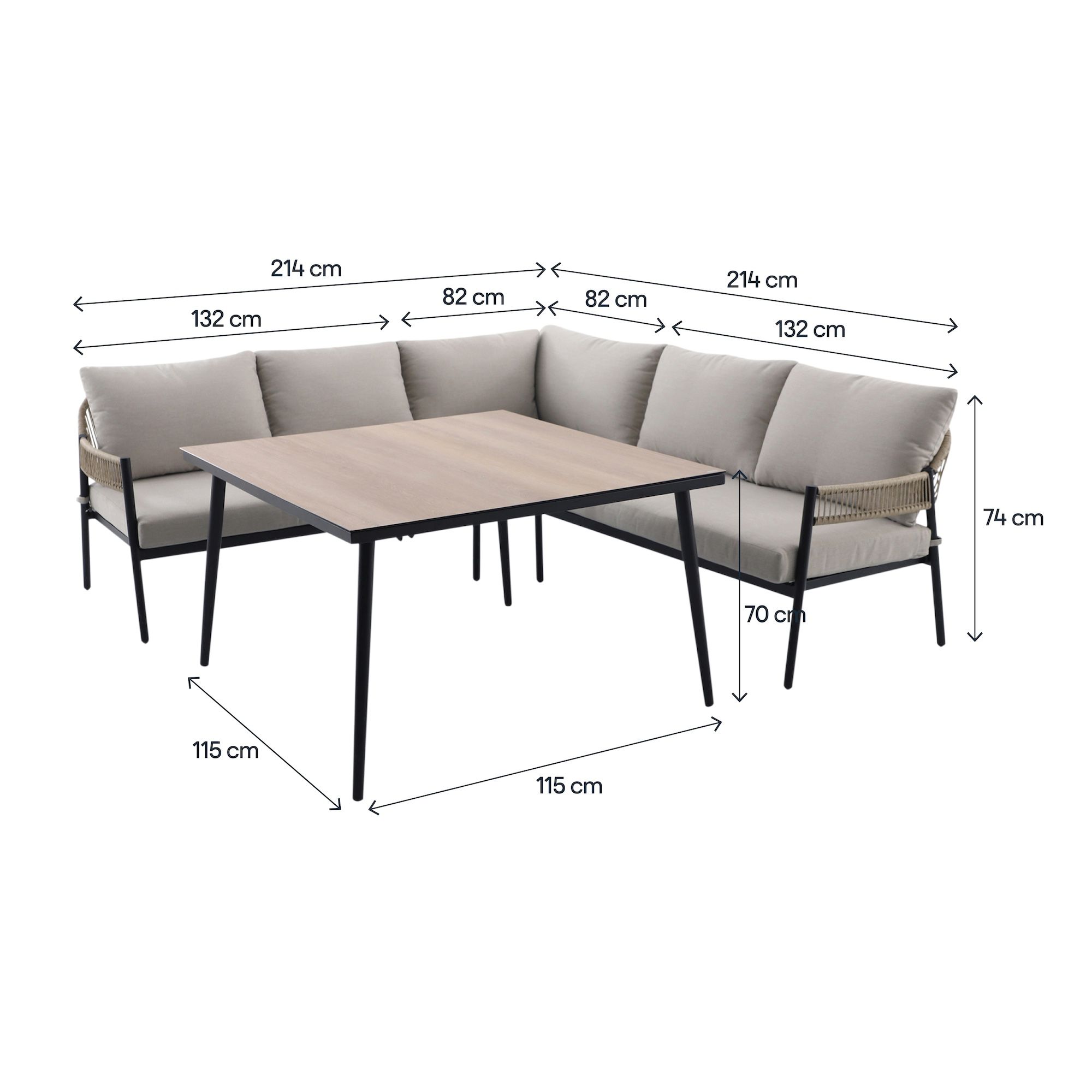 GoodHome Siliana Matt Beige Metal 5 Seater Corner Coffee set
