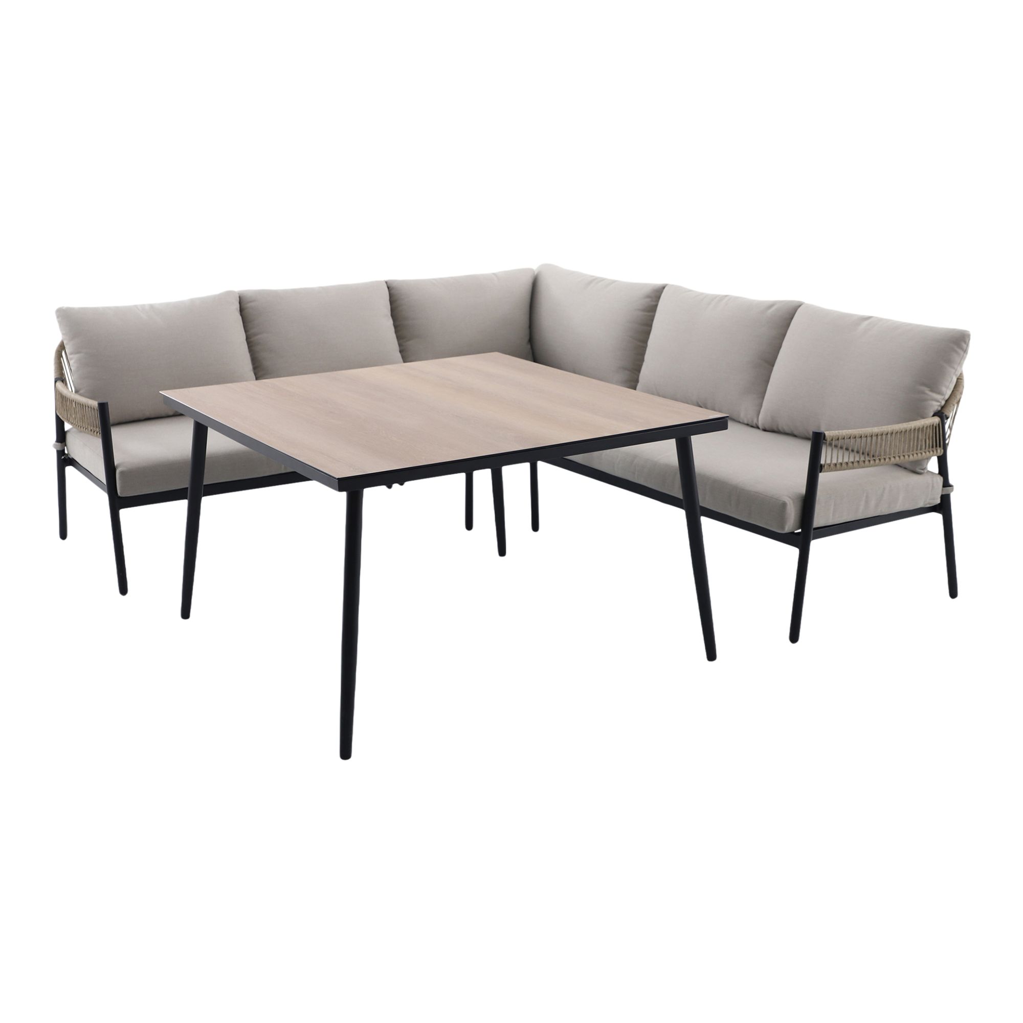 GoodHome Siliana Matt Beige Metal 5 Seater Corner Dining set